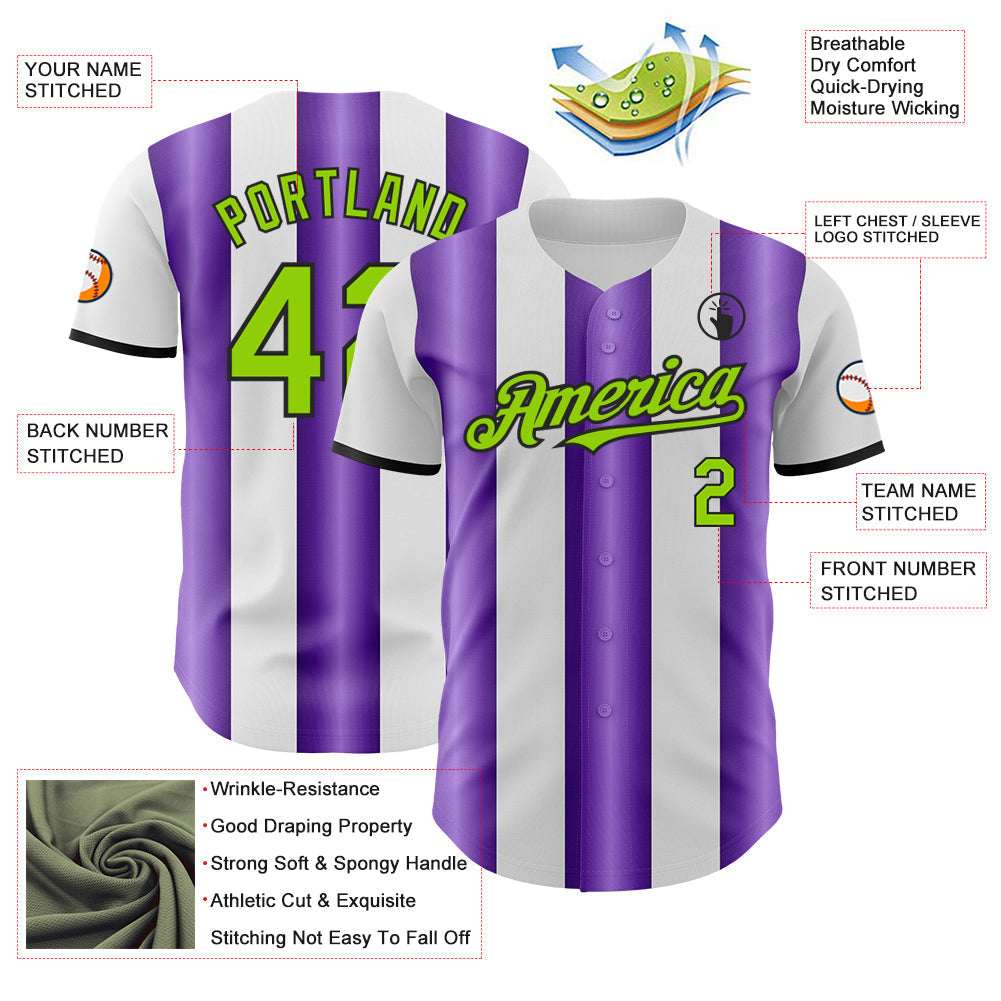 Custom White Neon Green Purple-Black Gradient Vertical Stripe Argentina Style Authentic Baseball Jersey baseball jersey product view 3