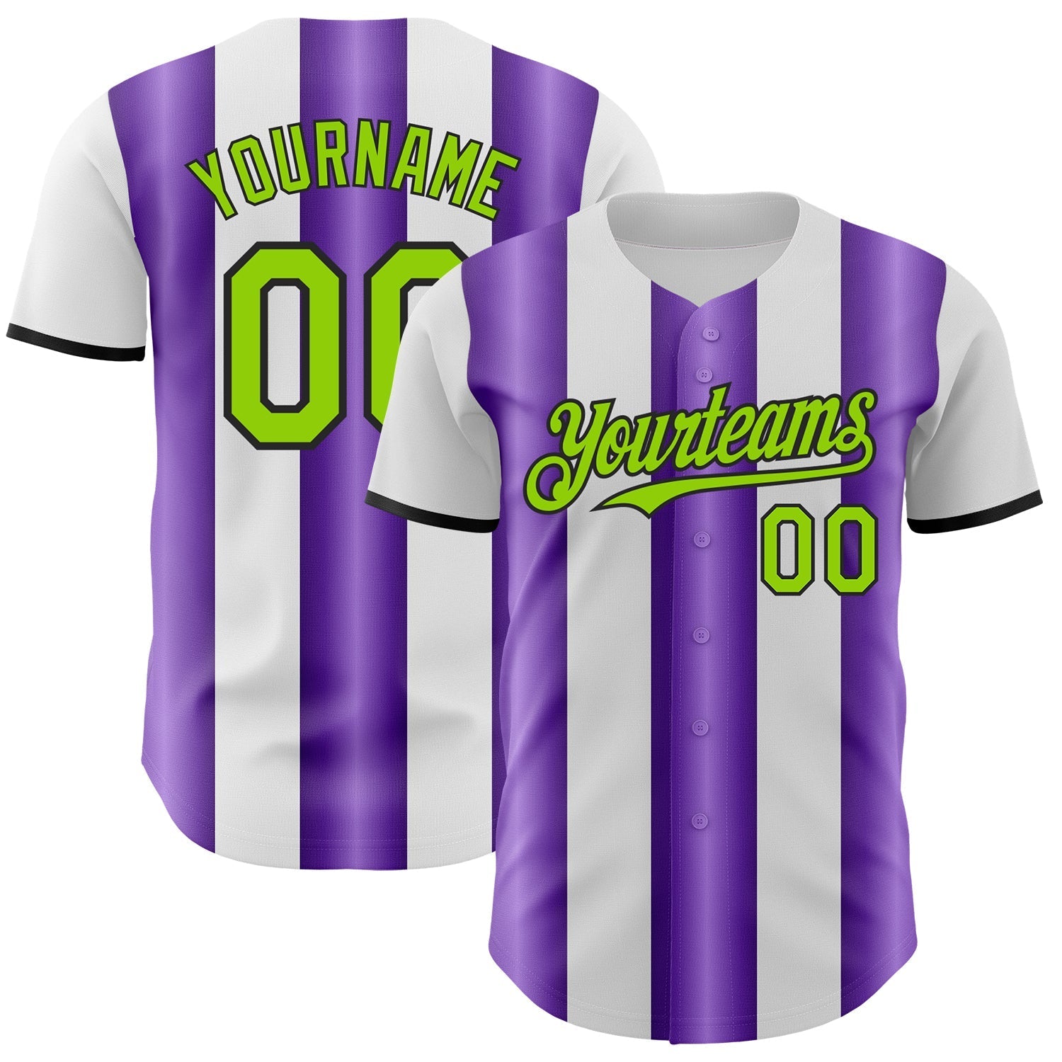 Custom White Neon Green Purple-Black Gradient Vertical Stripe Argentina Style Authentic Baseball Jersey baseball jersey product view 1