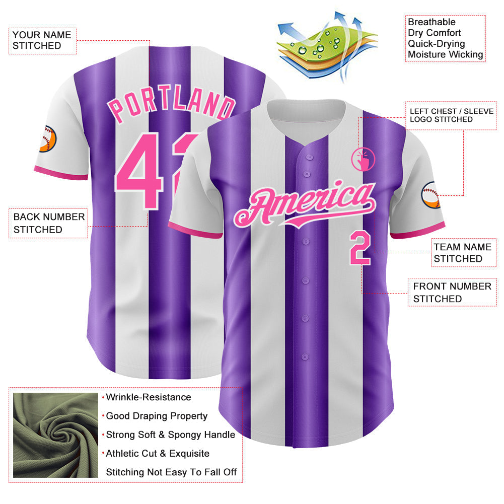 Custom White Pink-Purple Gradient Vertical Stripe Argentina Style Authentic Baseball Jersey baseball jersey product view 3