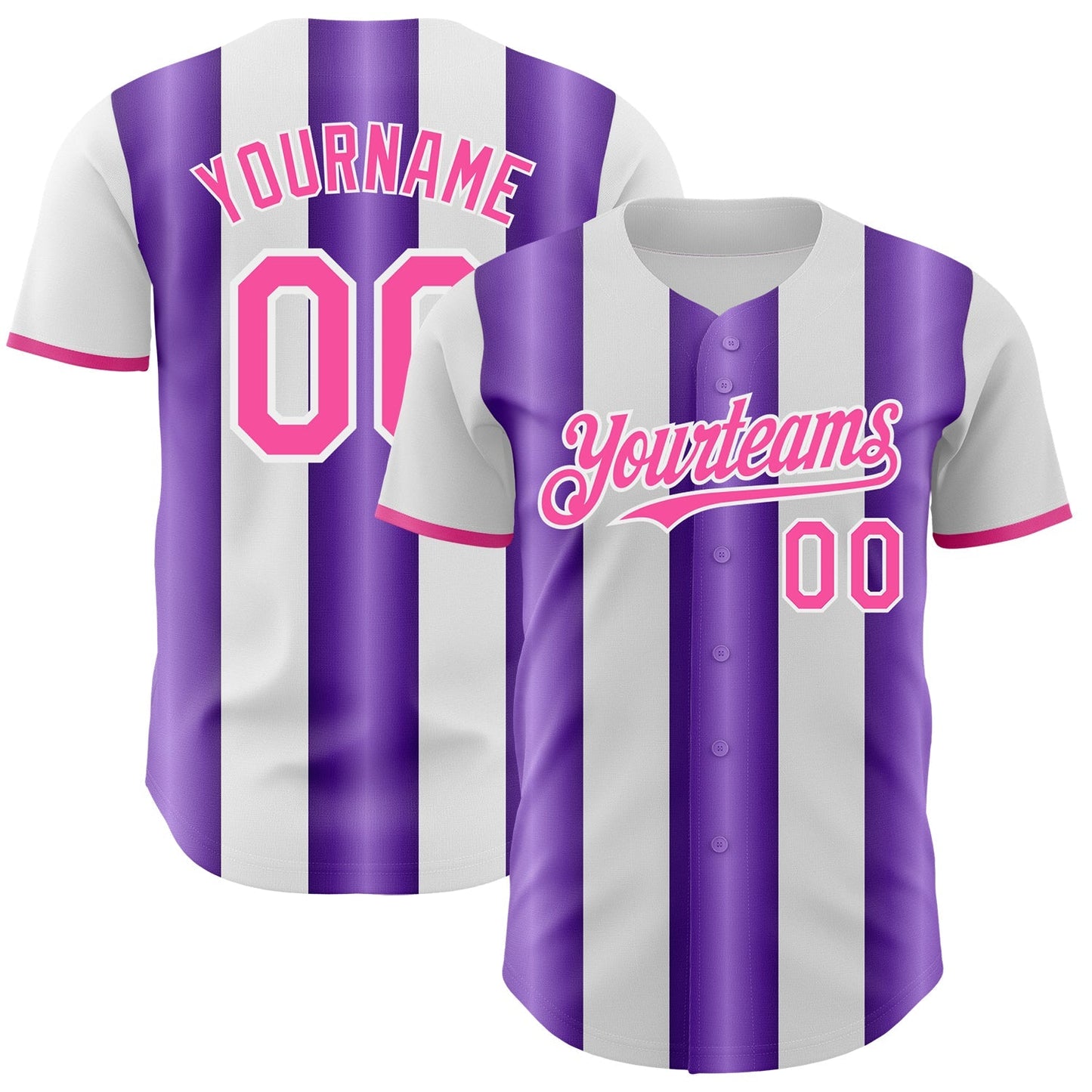 Custom White Pink-Purple Gradient Vertical Stripe Argentina Style Authentic Baseball Jersey baseball jersey product view 1