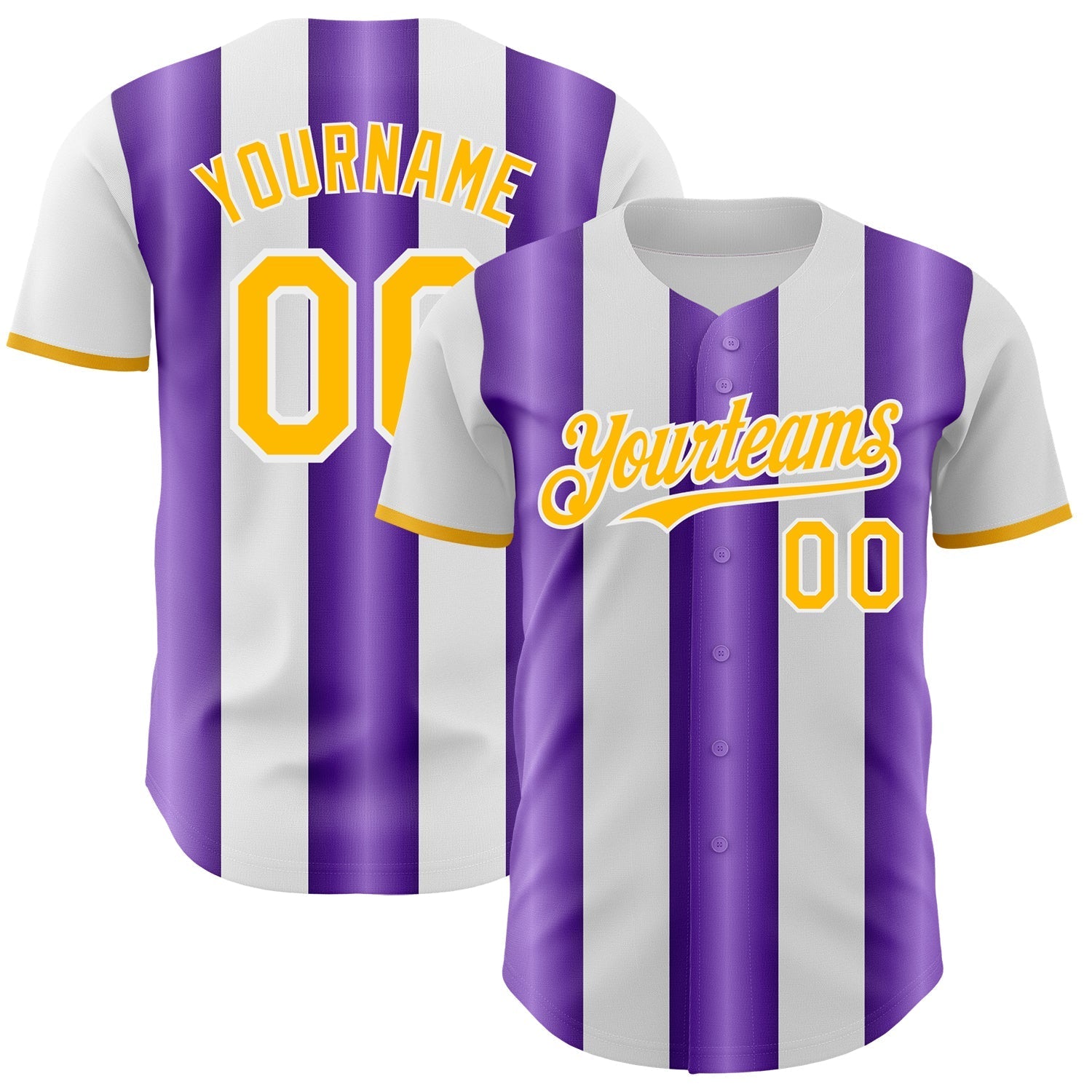 Custom White Gold-Purple Gradient Vertical Stripe Argentina Style Authentic Baseball Jersey baseball jersey product view 1