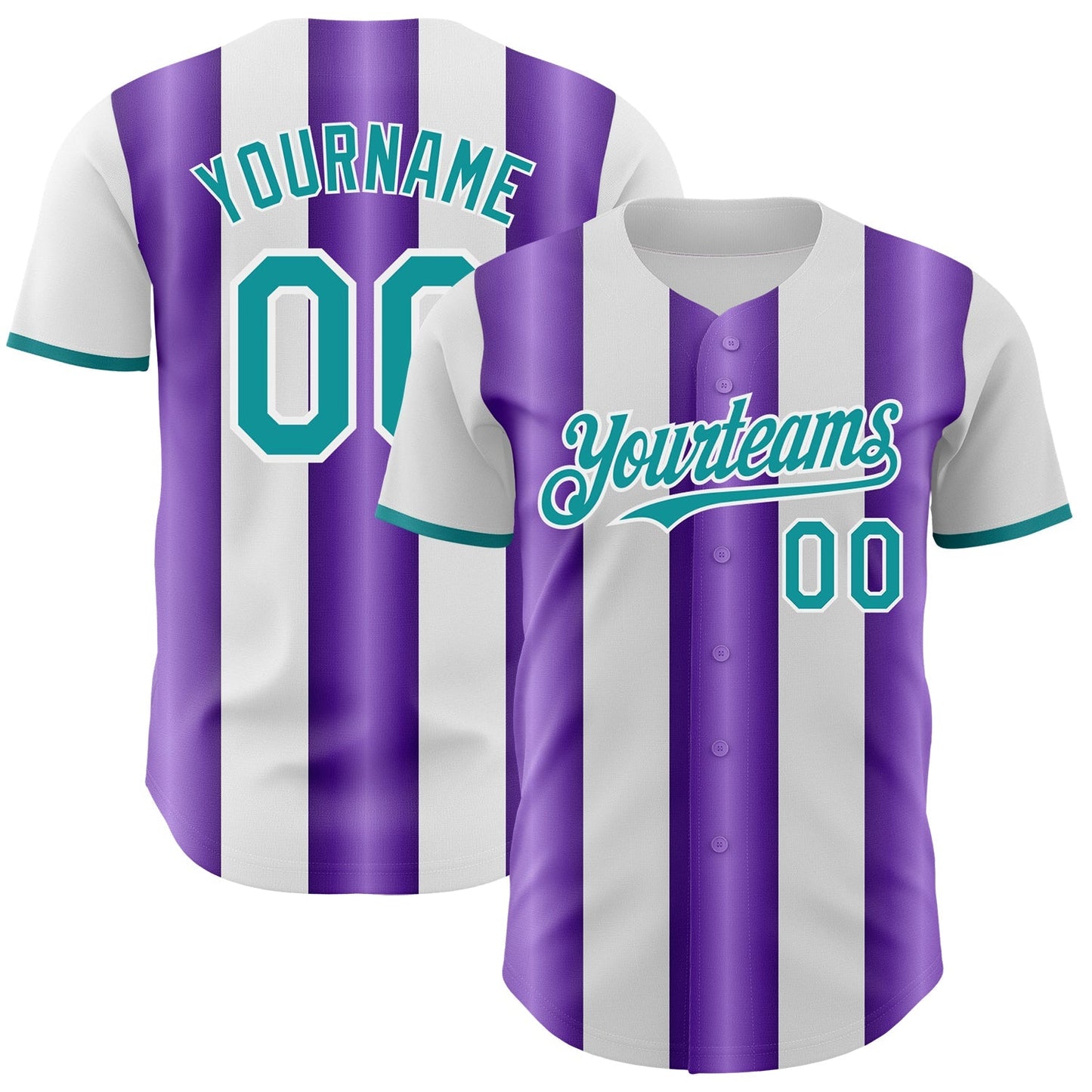 Custom White Teal-Purple Gradient Vertical Stripe Argentina Style Authentic Baseball Jersey baseball jersey product view 1