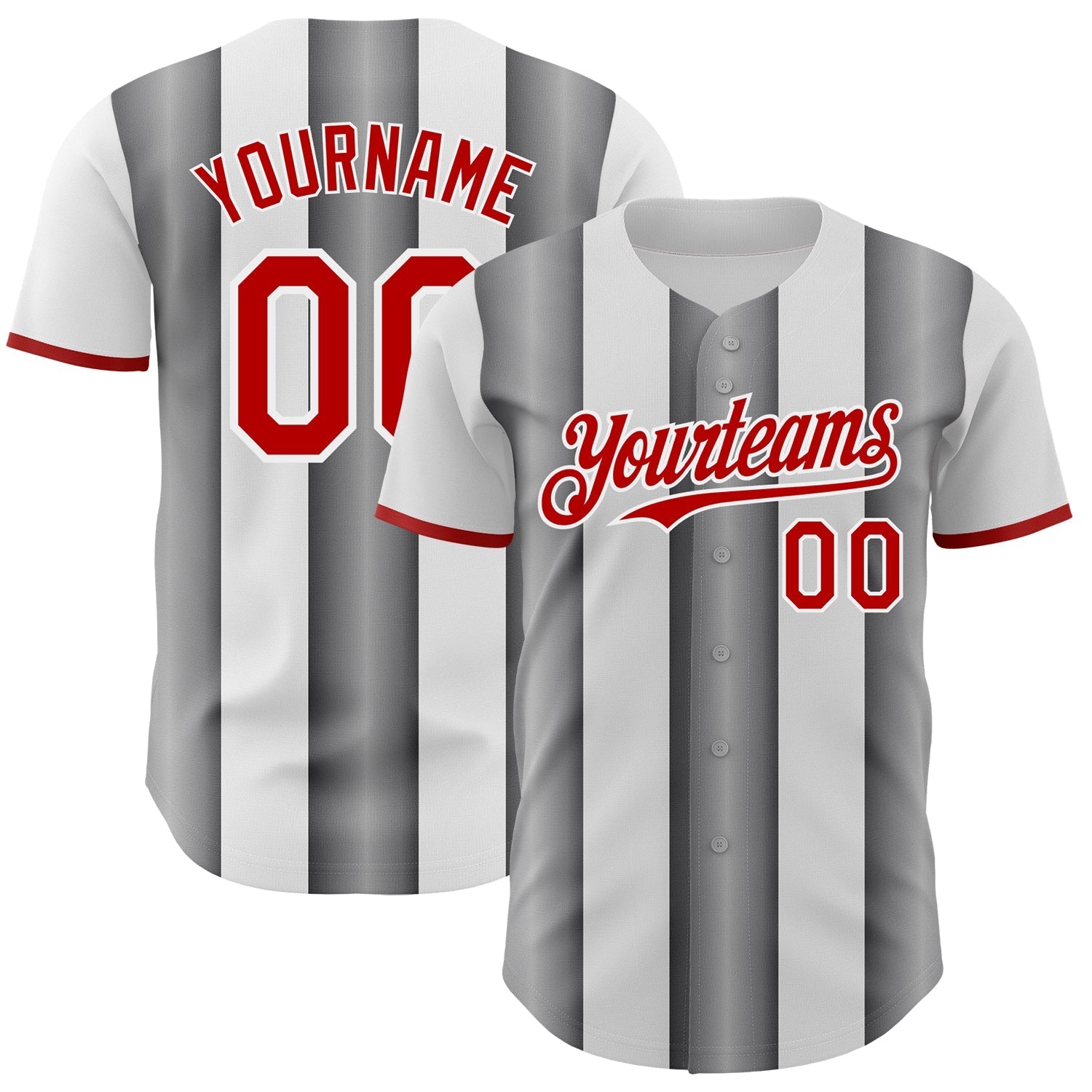 Custom White Red-Steel Gray Gradient Vertical Stripe Argentina Style Authentic Baseball Jersey baseball jersey product view 1