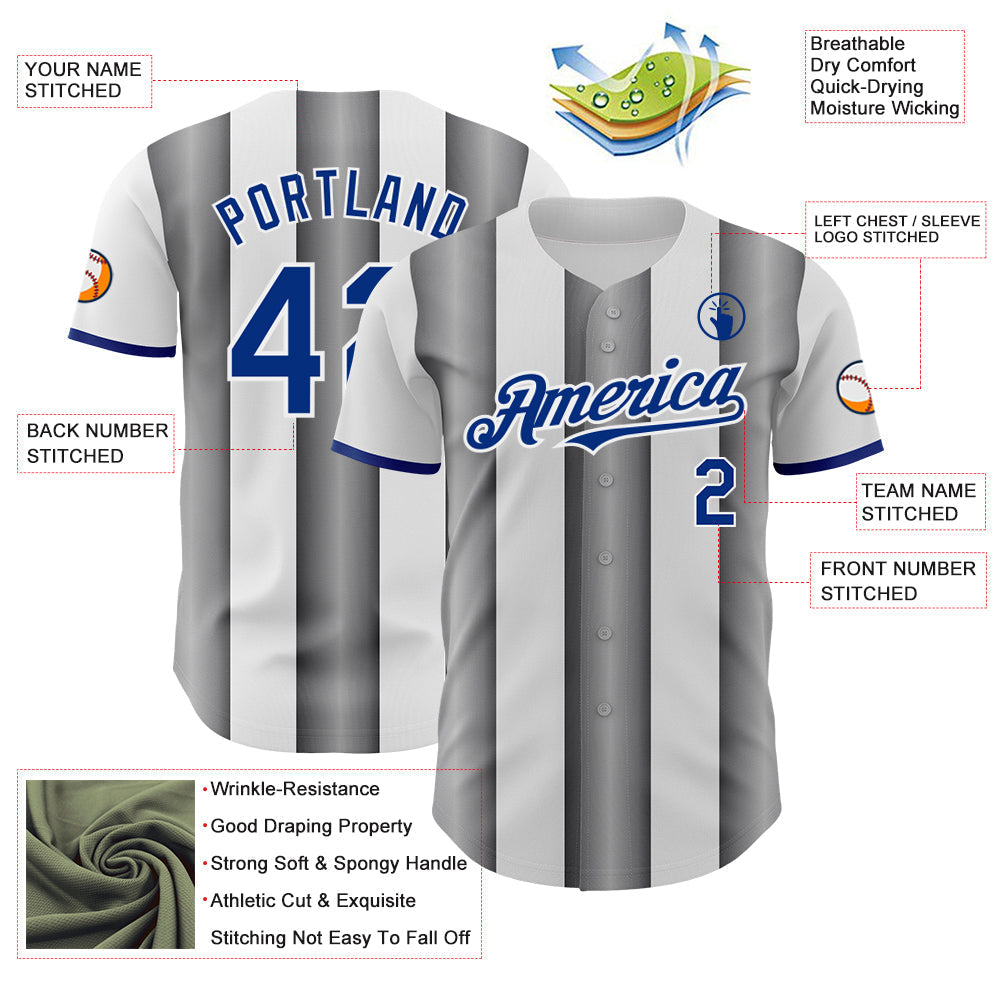 Custom White Royal-Steel Gray Gradient Vertical Stripe Argentina Style Authentic Baseball Jersey baseball jersey product view 3