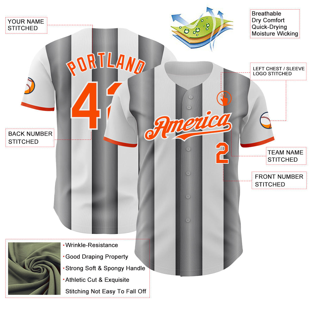 Custom White Orange-Steel Gray Gradient Vertical Stripe Argentina Style Authentic Baseball Jersey baseball jersey product view 3