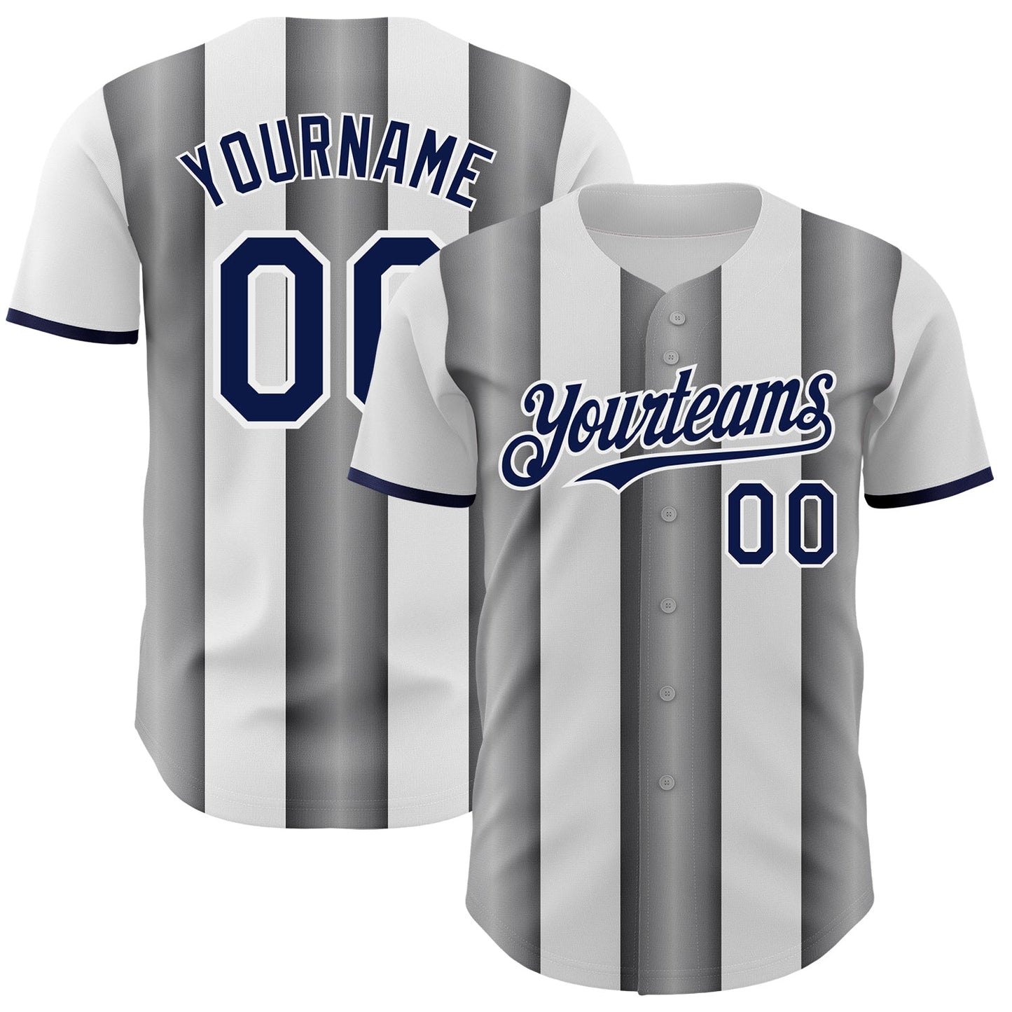 Custom White Navy-Steel Gray Gradient Vertical Stripe Argentina Style Authentic Baseball Jersey baseball jersey product view 1