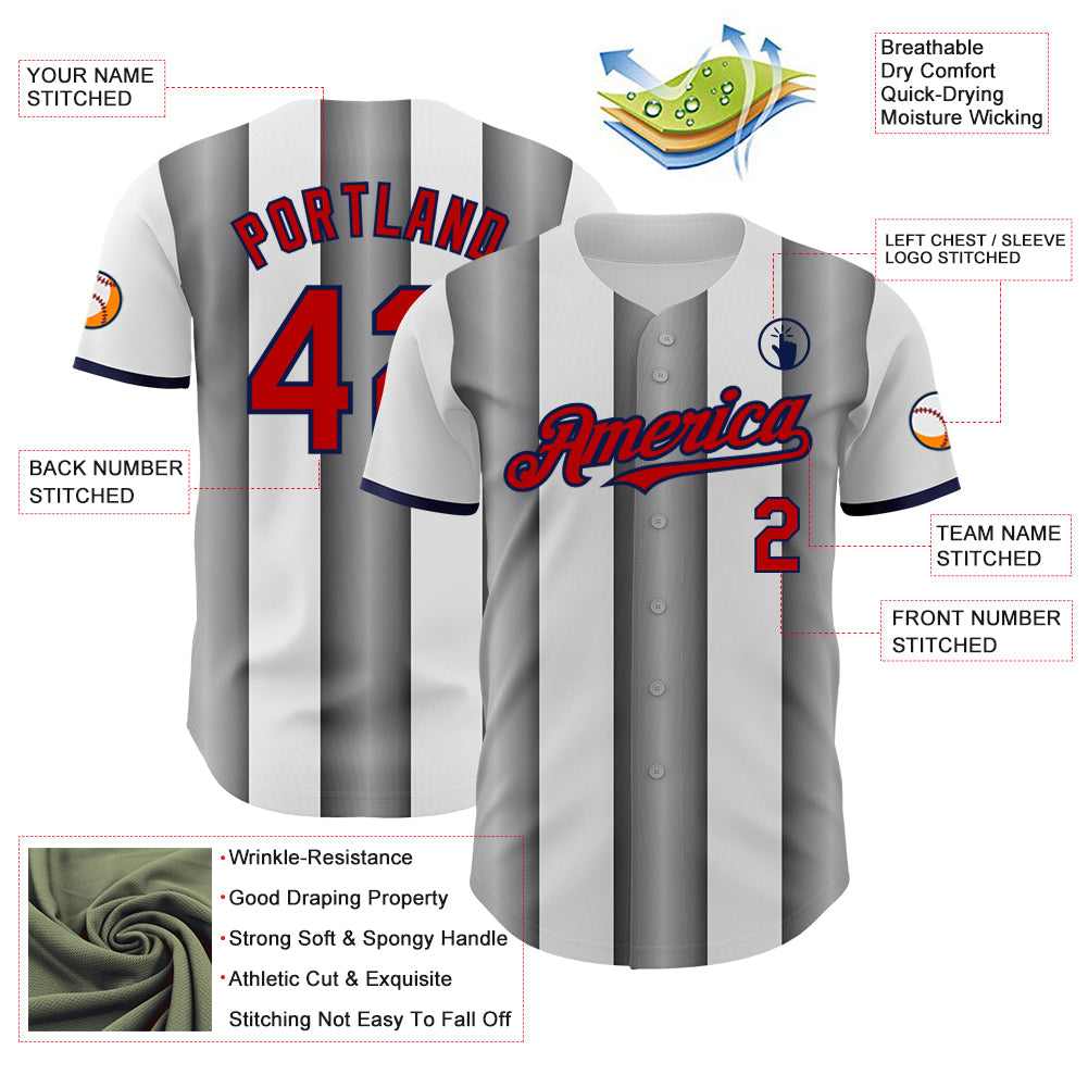 Custom White Red Steel Gray-Navy Gradient Vertical Stripe Argentina Style Authentic Baseball Jersey baseball jersey product view 3