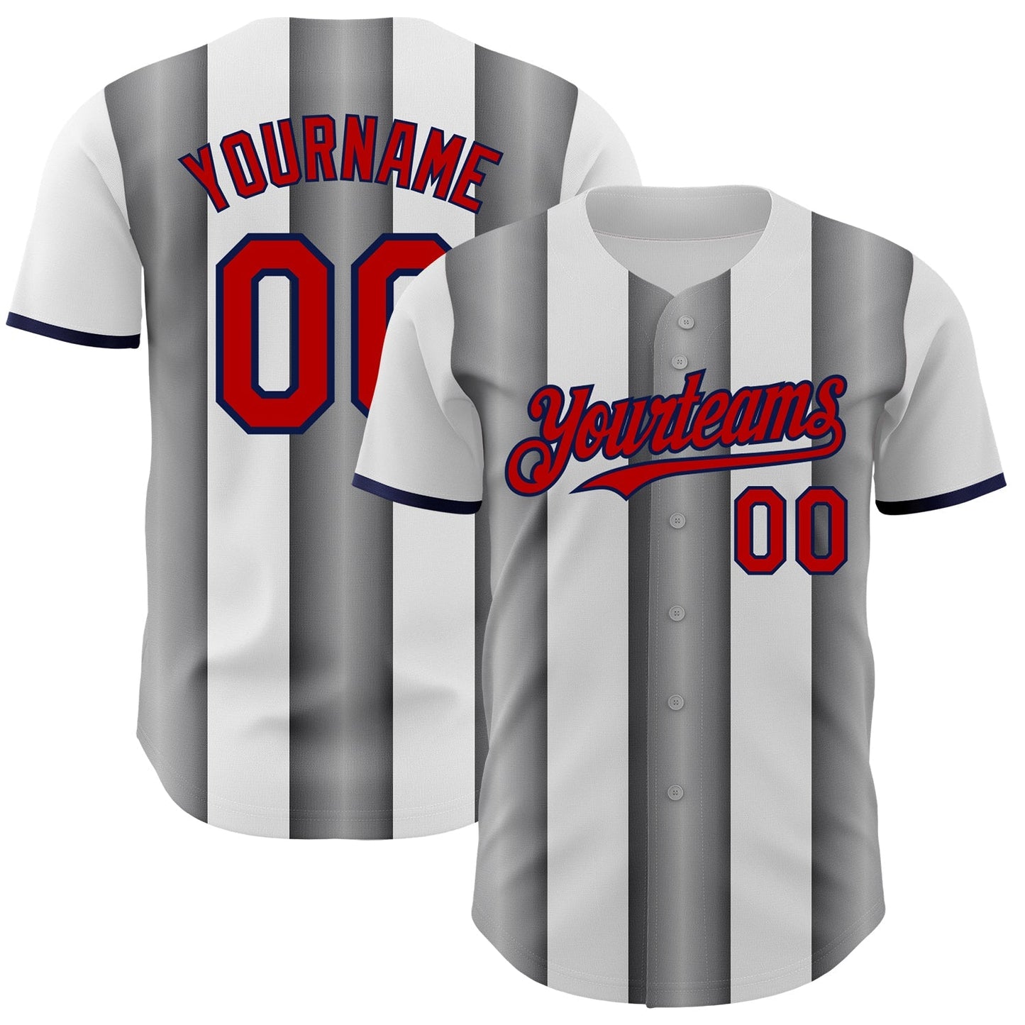 Custom White Red Steel Gray-Navy Gradient Vertical Stripe Argentina Style Authentic Baseball Jersey baseball jersey product view 1