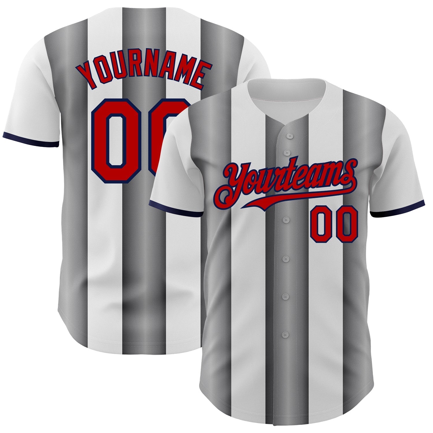 Custom White Red Steel Gray-Navy Gradient Vertical Stripe Argentina Style Authentic Baseball Jersey baseball jersey product view 1