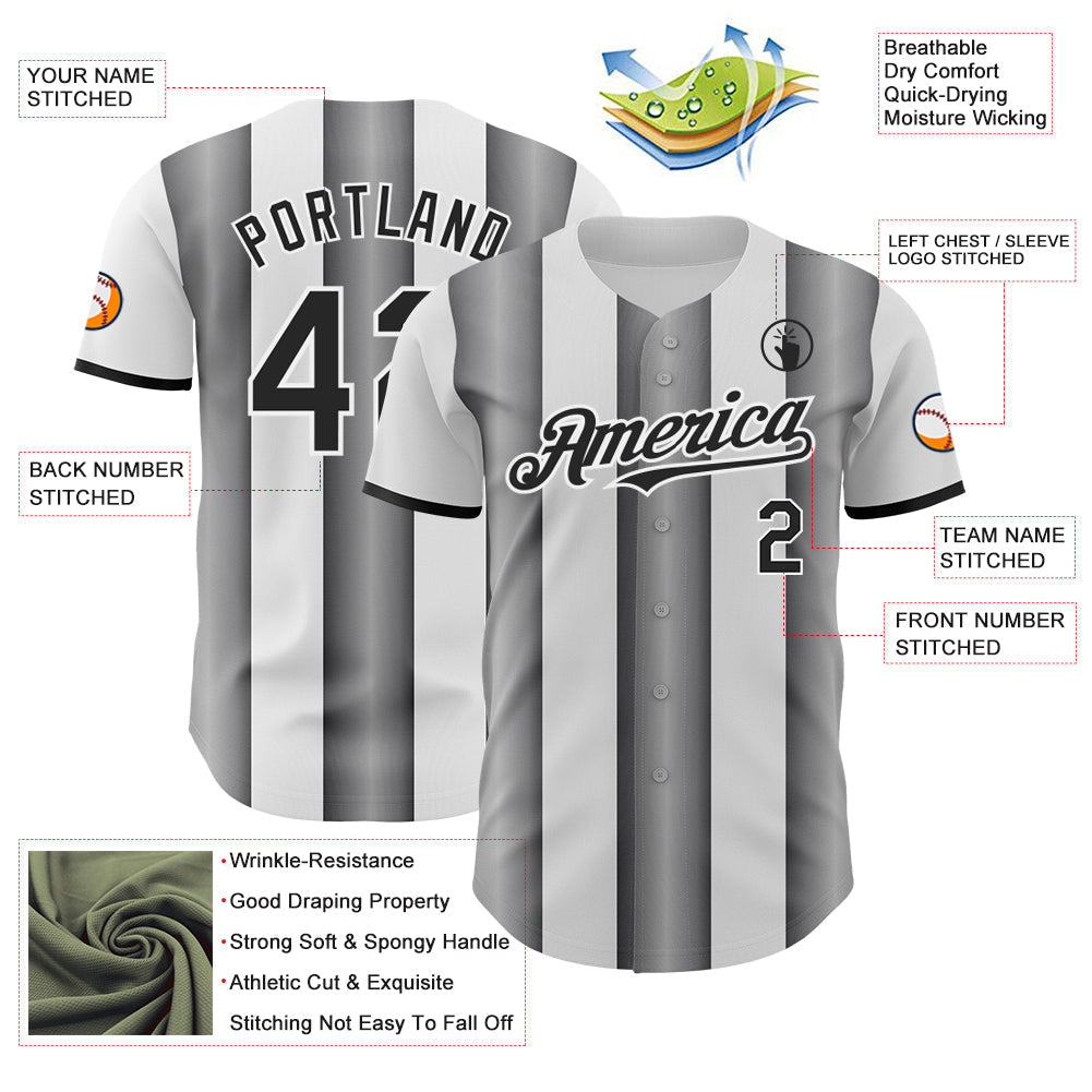 Custom White Black-Steel Gray Gradient Vertical Stripe Argentina Style Authentic Baseball Jersey baseball jersey product view 3