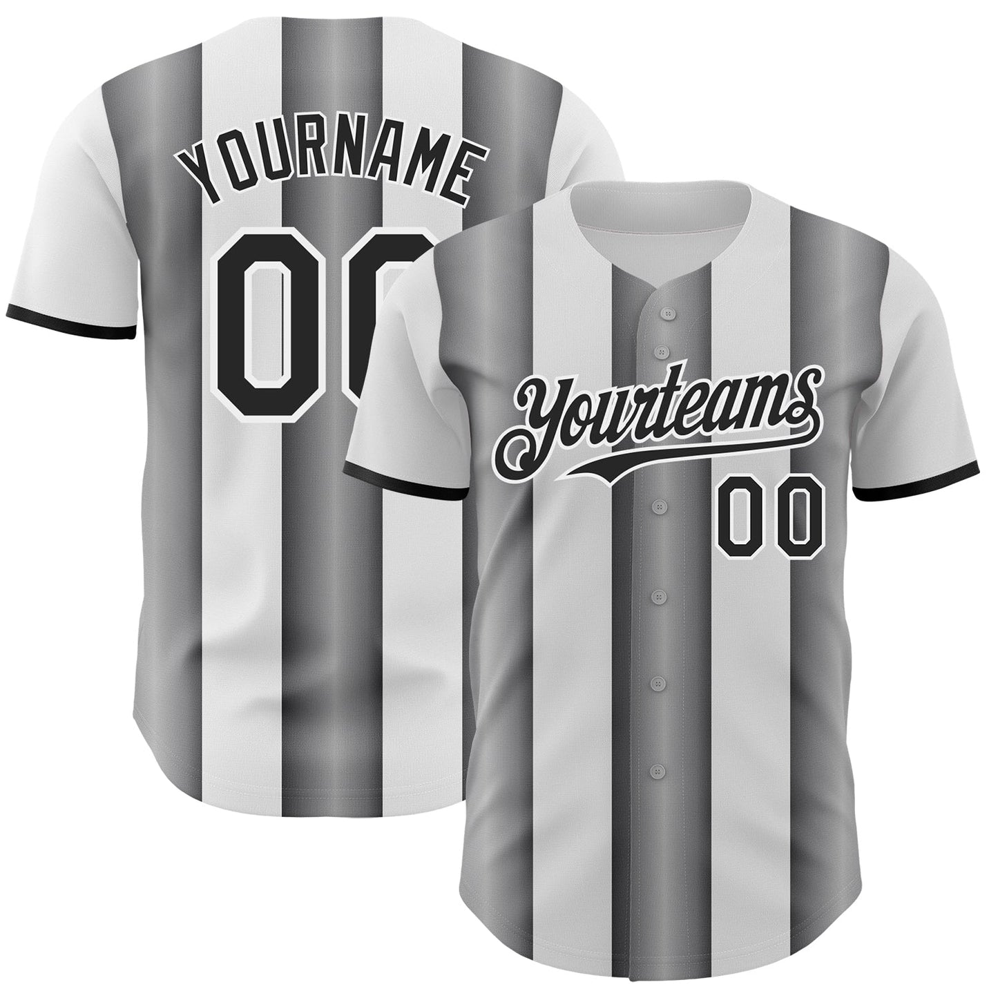 Custom White Black-Steel Gray Gradient Vertical Stripe Argentina Style Authentic Baseball Jersey baseball jersey product view 1