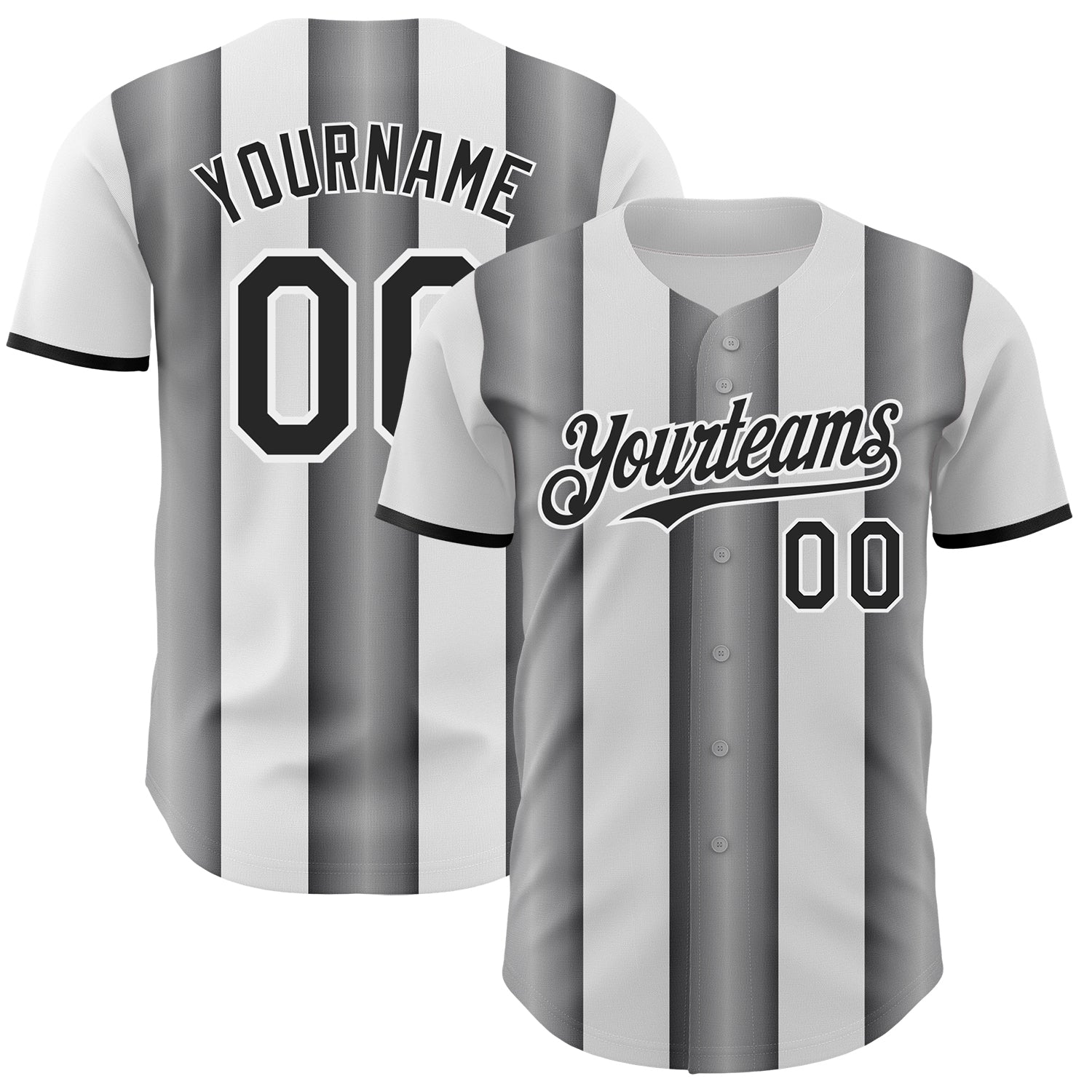 Custom White Black-Steel Gray Gradient Vertical Stripe Argentina Style Authentic Baseball Jersey baseball jersey product view 1