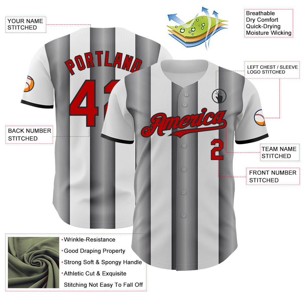 Custom White Red Steel Gray-Black Gradient Vertical Stripe Argentina Style Authentic Baseball Jersey baseball jersey product view 3
