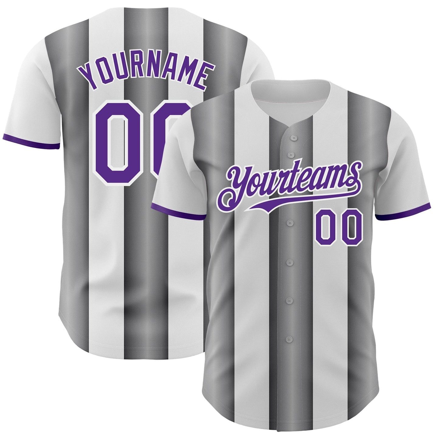 Custom White Purple-Steel Gray Gradient Vertical Stripe Argentina Style Authentic Baseball Jersey baseball jersey product view 1