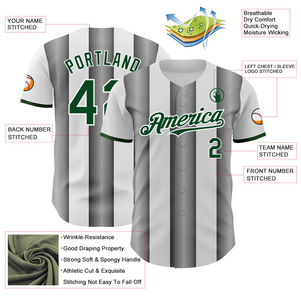 Custom White Green-Steel Gray Gradient Vertical Stripe Argentina Style Authentic Baseball Jersey baseball jersey product view 3