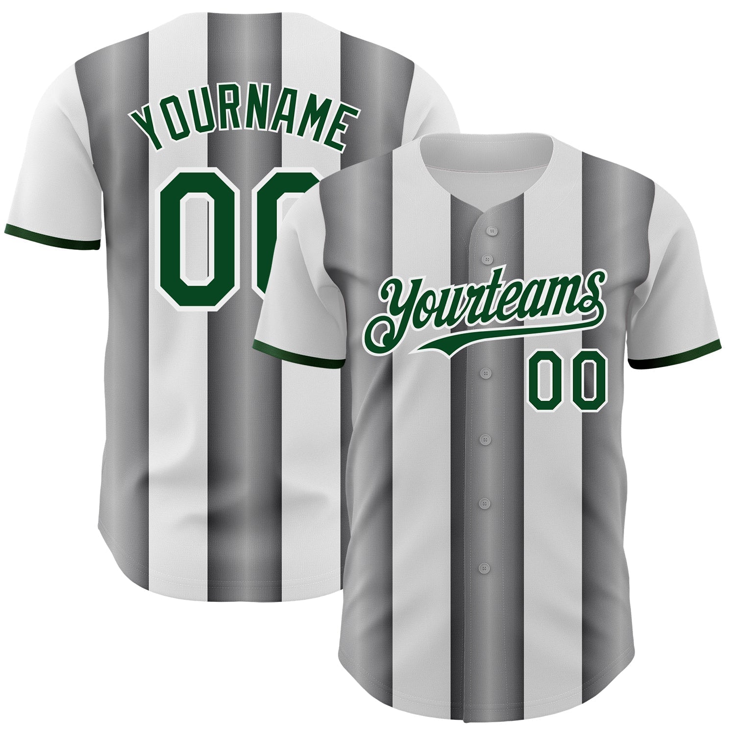 Custom White Green-Steel Gray Gradient Vertical Stripe Argentina Style Authentic Baseball Jersey baseball jersey product view 1