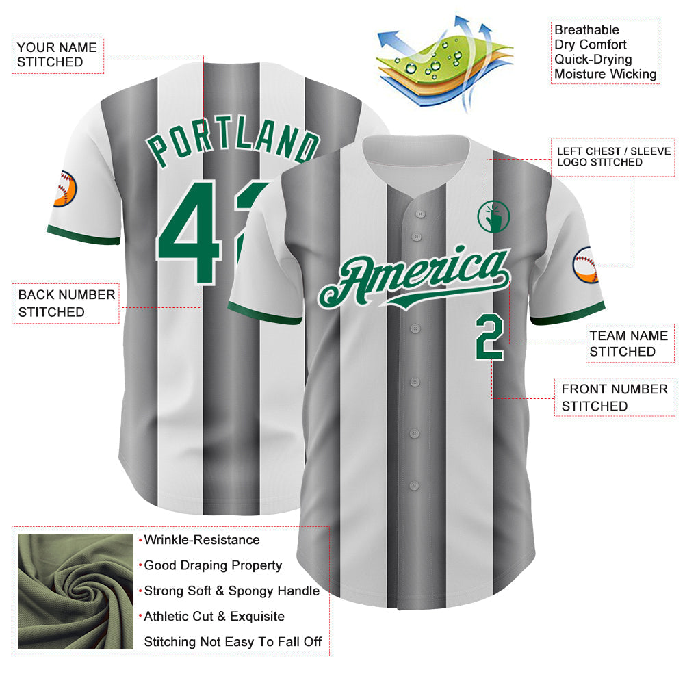 Custom White Kelly Green-Steel Gray Gradient Vertical Stripe Argentina Style Authentic Baseball Jersey baseball jersey product view 3