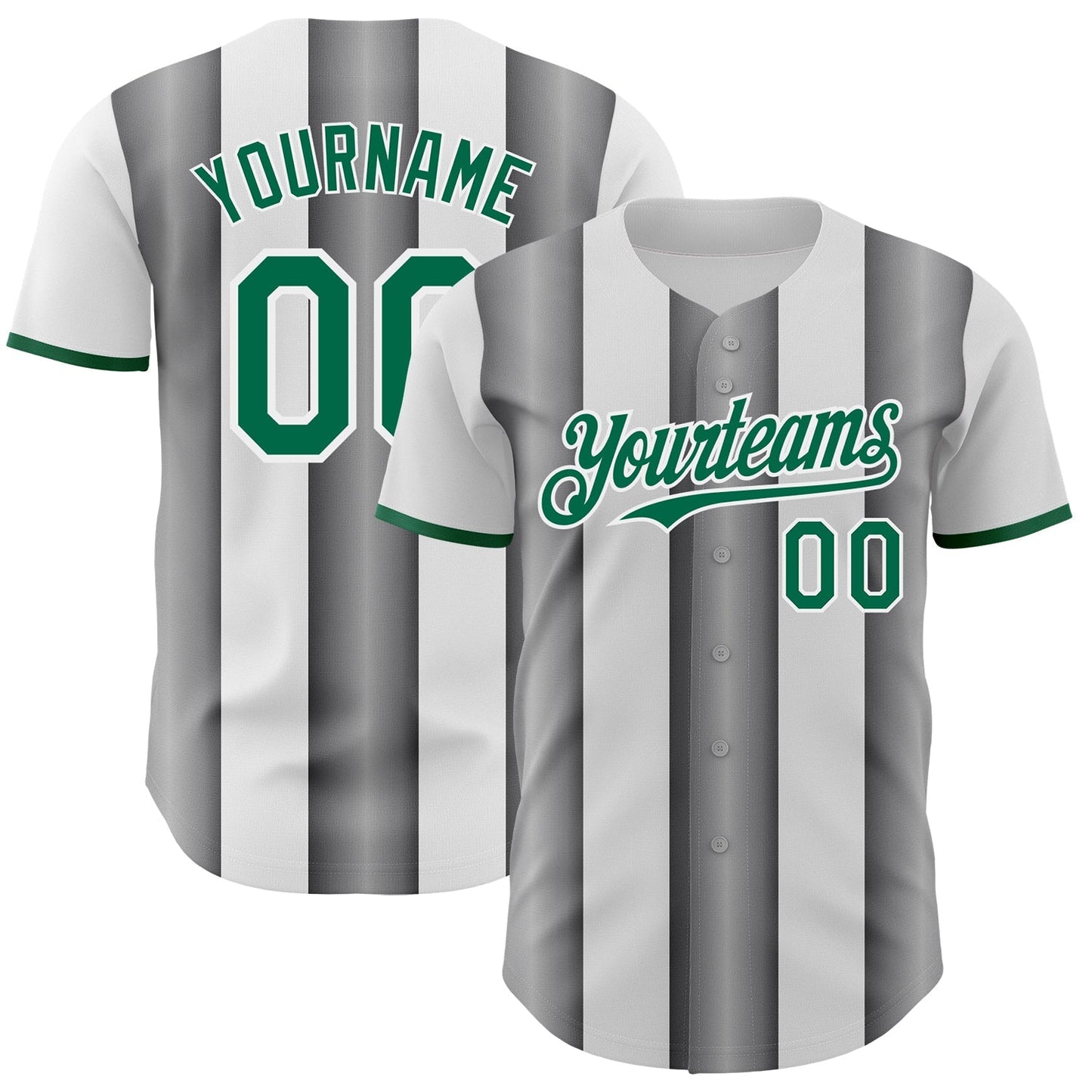 Custom White Kelly Green-Steel Gray Gradient Vertical Stripe Argentina Style Authentic Baseball Jersey baseball jersey product view 1