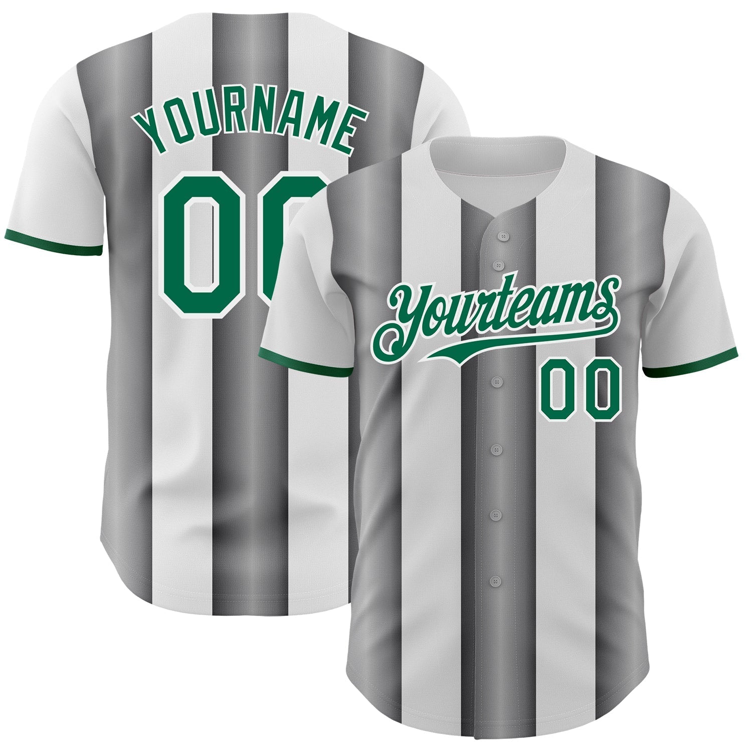Custom White Kelly Green-Steel Gray Gradient Vertical Stripe Argentina Style Authentic Baseball Jersey baseball jersey product view 1