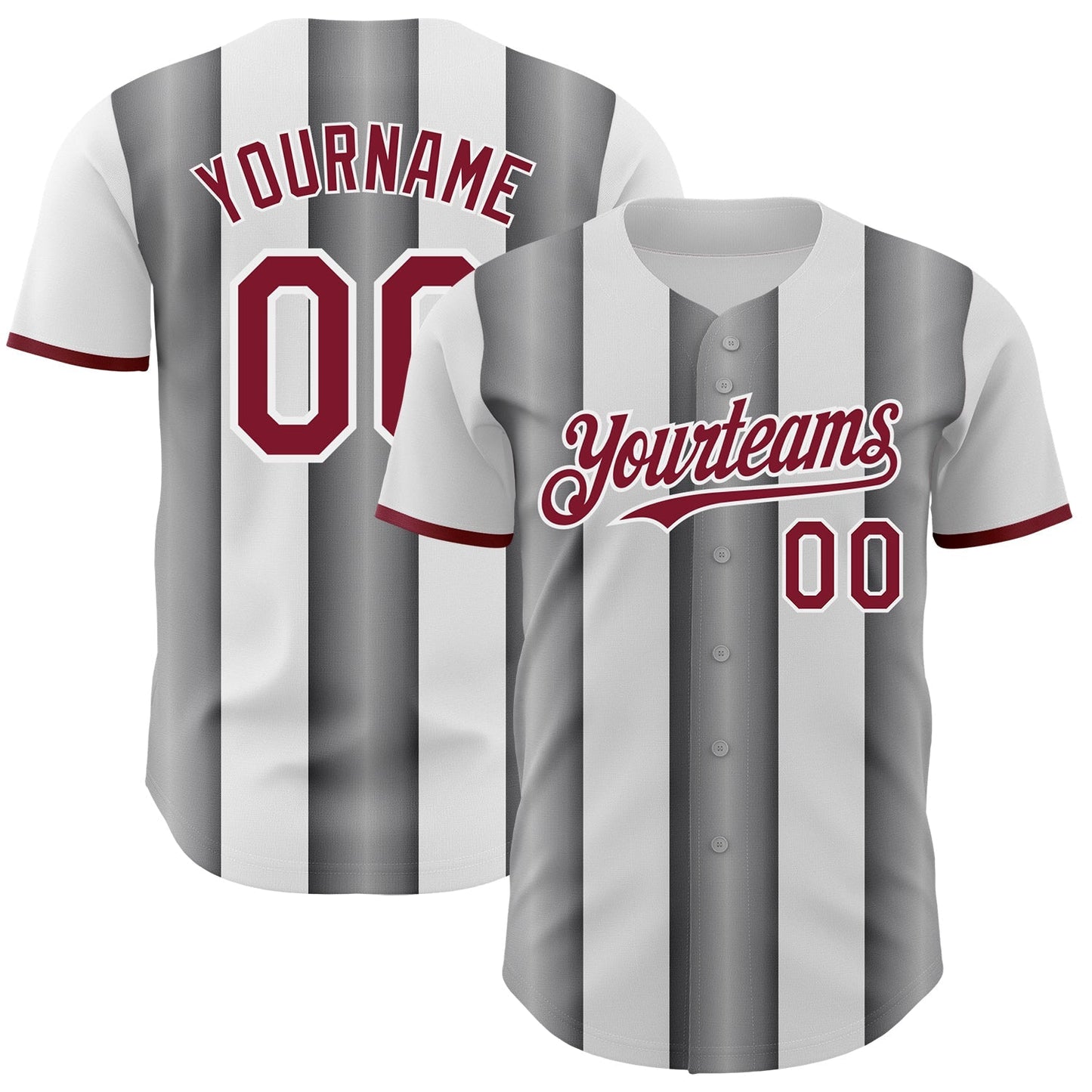 Custom White Crimson-Steel Gray Gradient Vertical Stripe Argentina Style Authentic Baseball Jersey baseball jersey product view 1