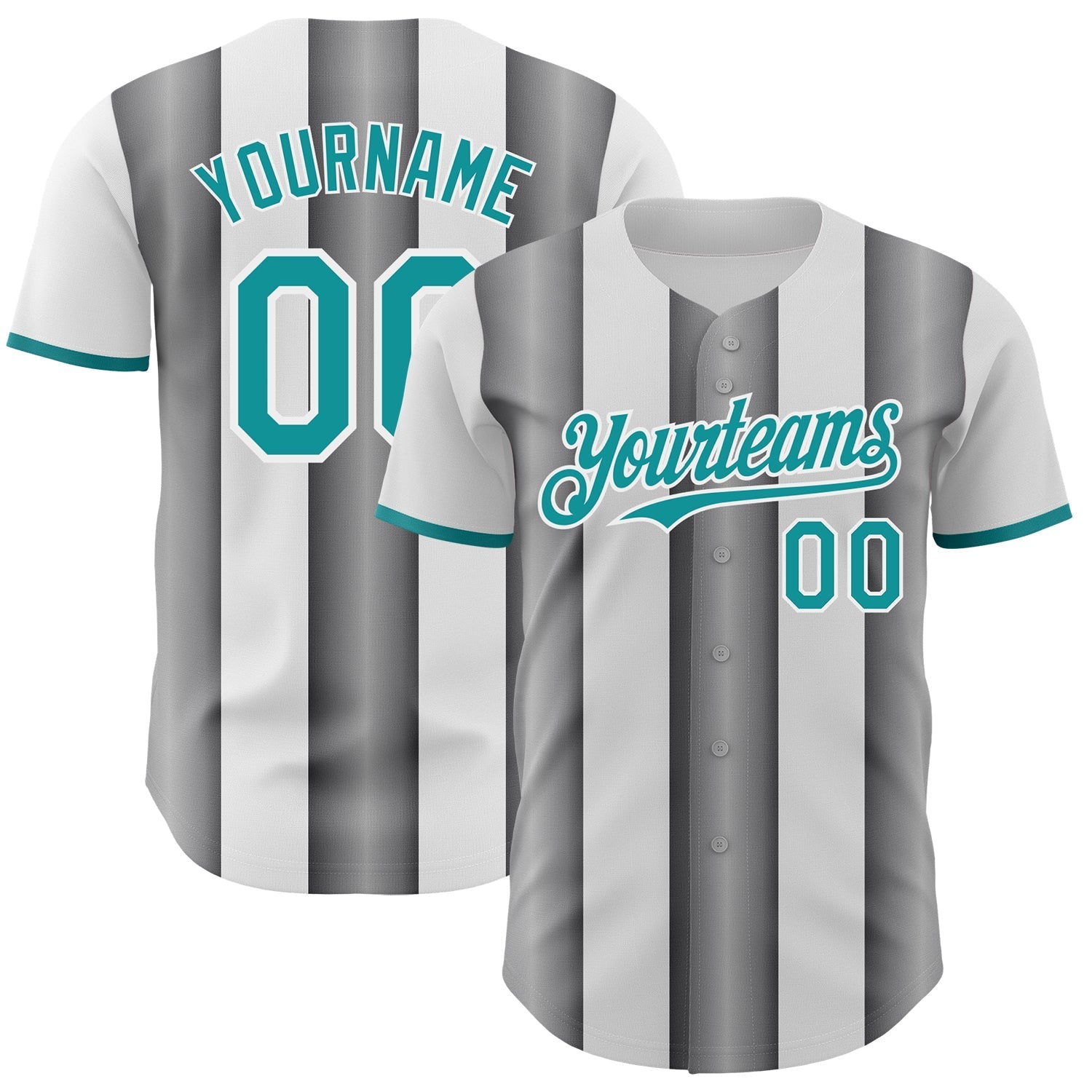 Custom White Teal-Steel Gray Gradient Vertical Stripe Argentina Style Authentic Baseball Jersey baseball jersey product view 1