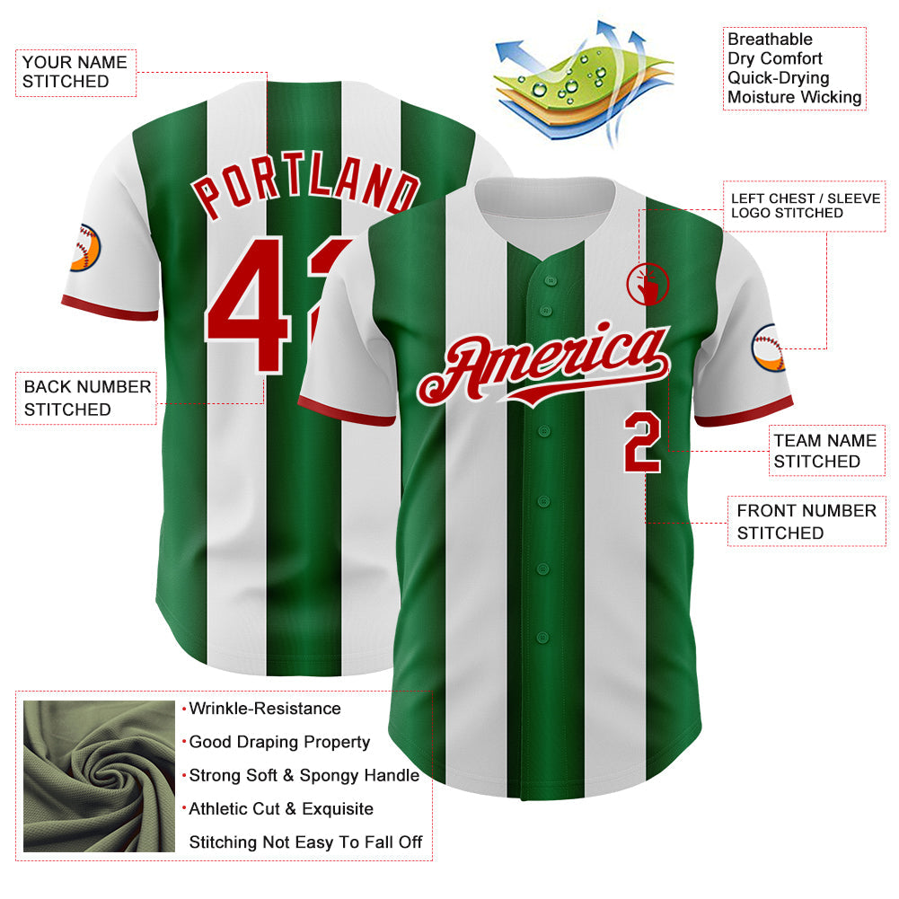 Custom White Red-Green Gradient Vertical Stripe Argentina Style Authentic Baseball Jersey baseball jersey product view 3