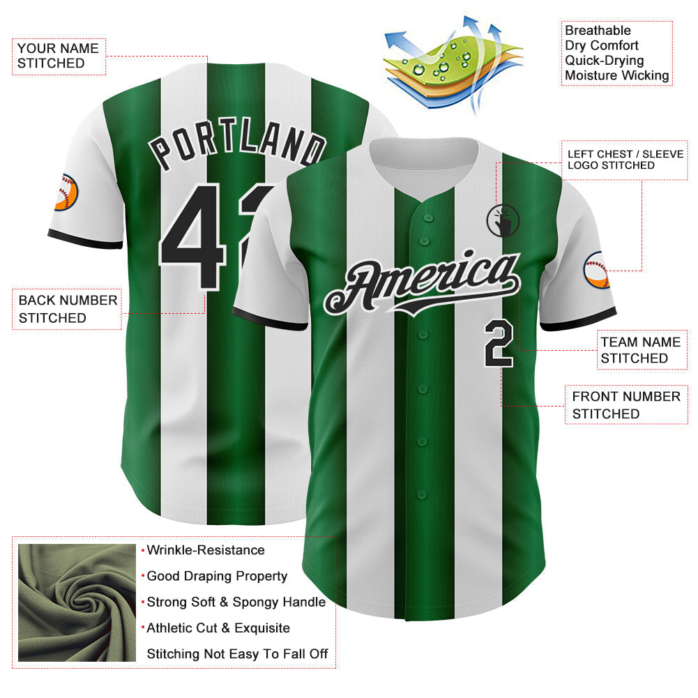 Custom White Black-Green Gradient Vertical Stripe Argentina Style Authentic Baseball Jersey baseball jersey product view 3
