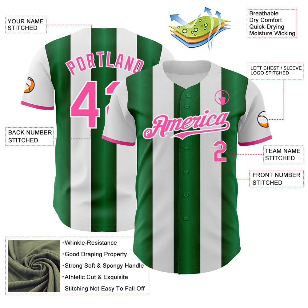 Custom White Pink-Green Gradient Vertical Stripe Argentina Style Authentic Baseball Jersey baseball jersey product view 3