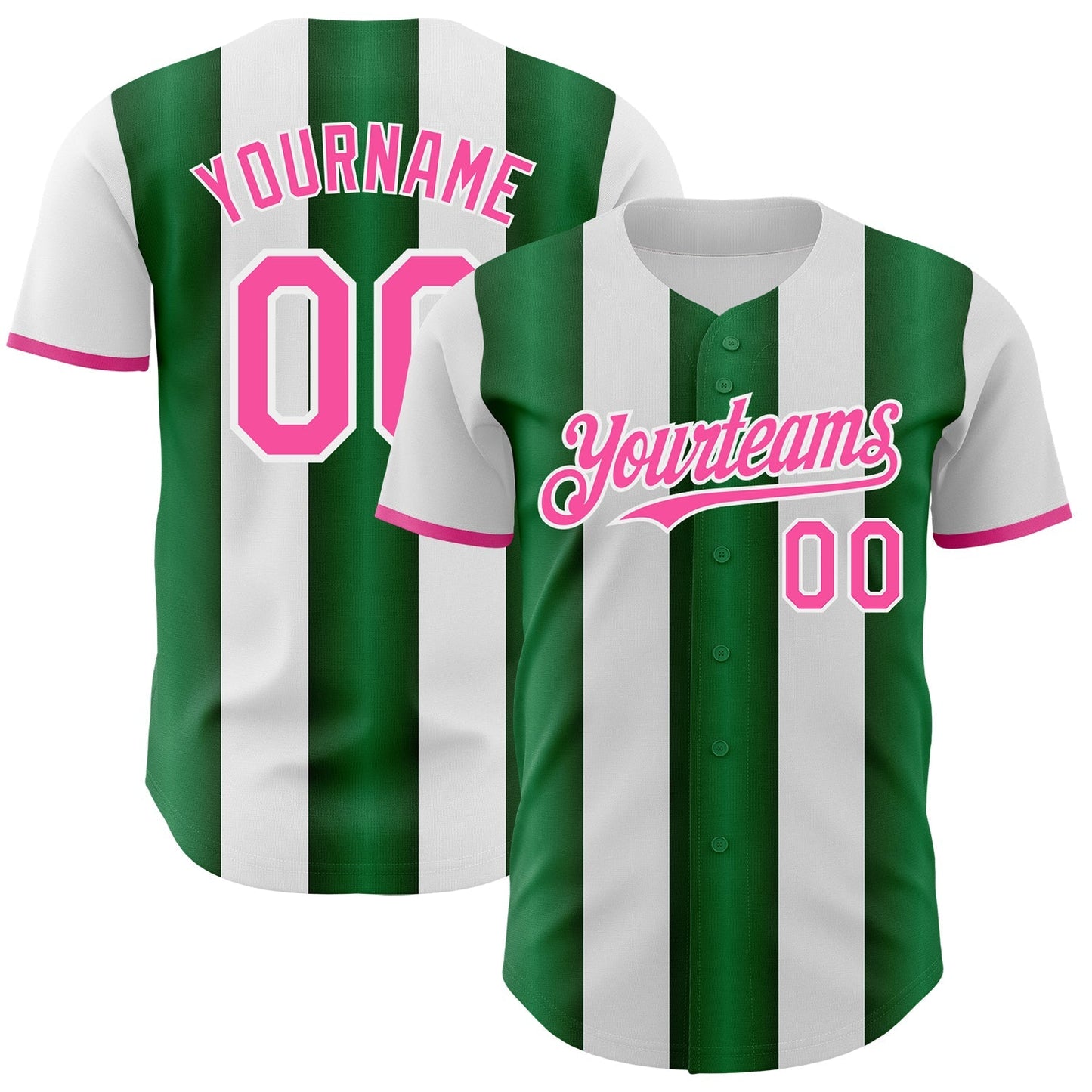 Custom White Pink-Green Gradient Vertical Stripe Argentina Style Authentic Baseball Jersey baseball jersey product view 1