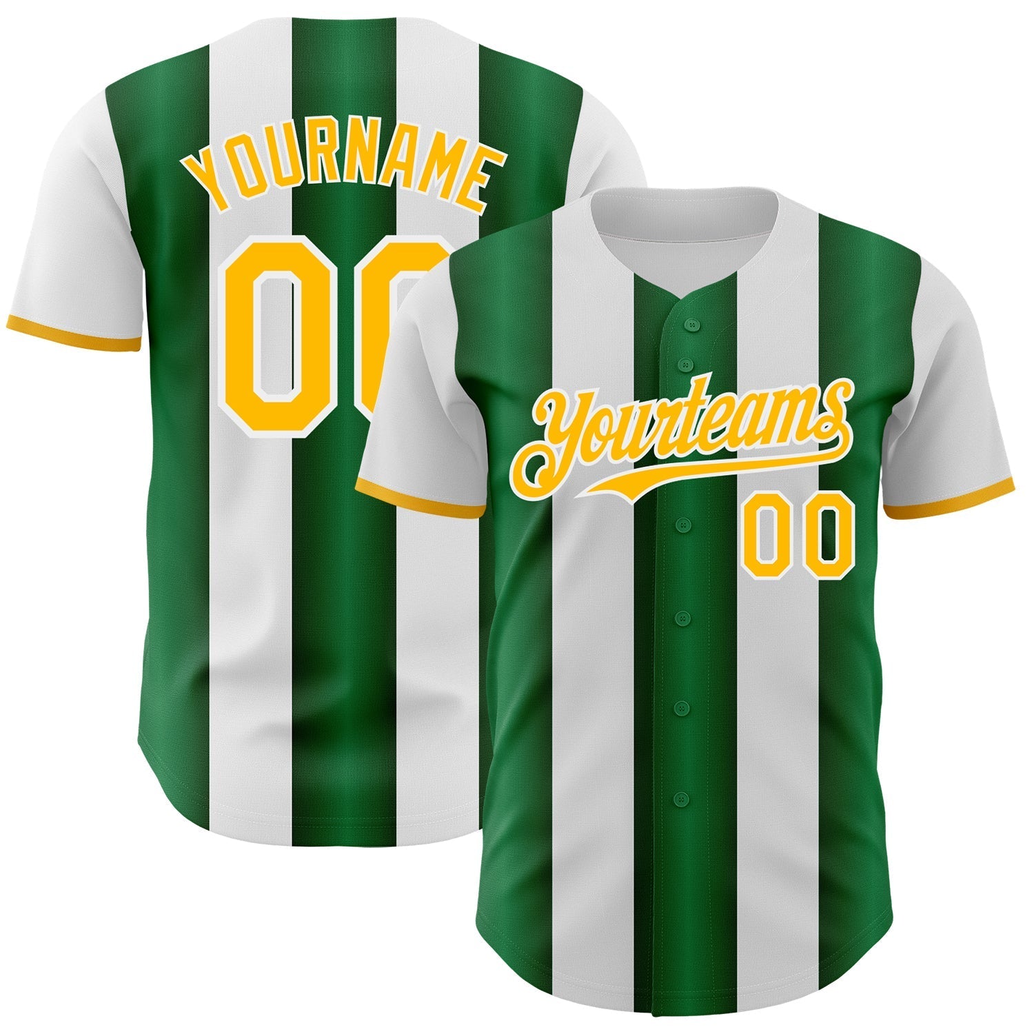 Custom White Gold-Green Gradient Vertical Stripe Argentina Style Authentic Baseball Jersey baseball jersey product view 1