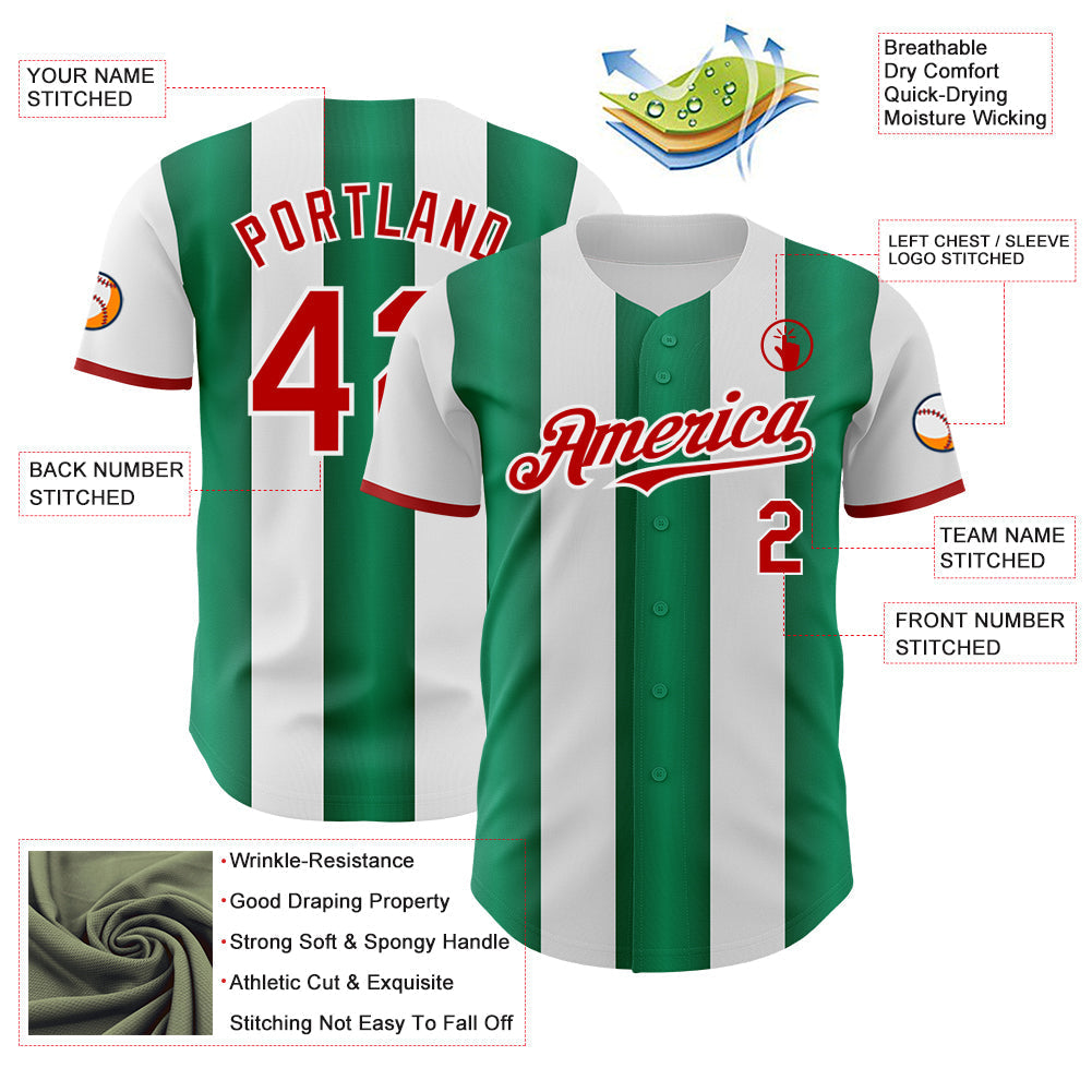 Custom White Red-Kelly Green Gradient Vertical Stripe Argentina Style Authentic Baseball Jersey baseball jersey product view 3
