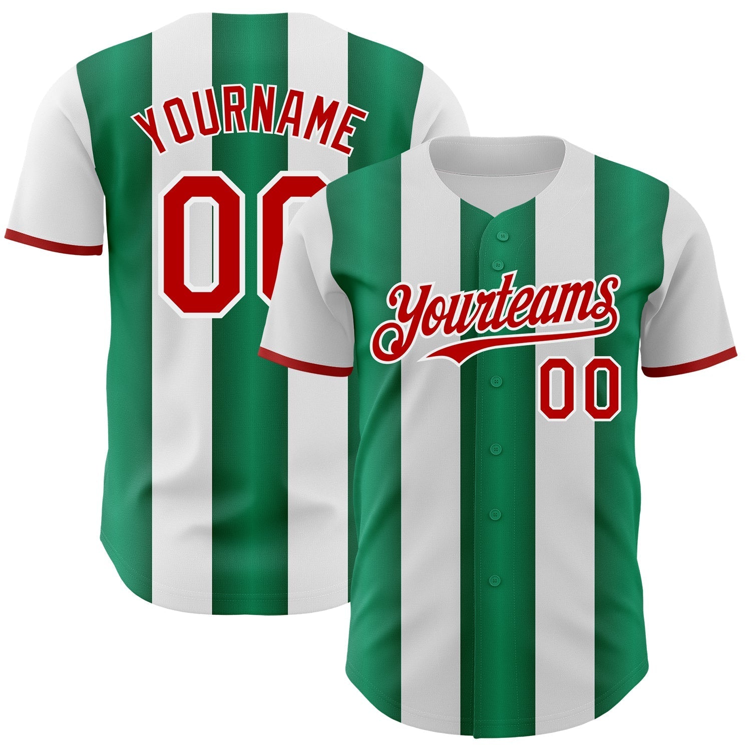 Custom White Red-Kelly Green Gradient Vertical Stripe Argentina Style Authentic Baseball Jersey baseball jersey product view 1
