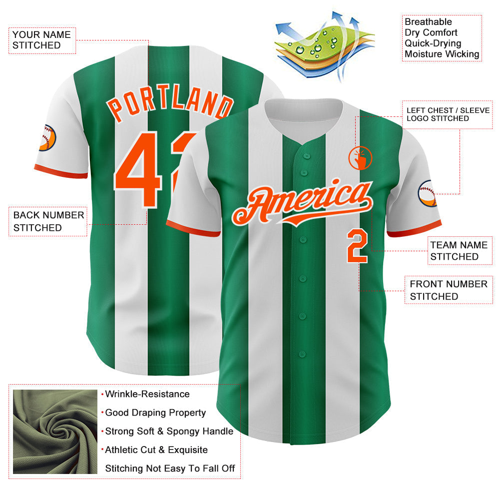 Custom White Orange-Kelly Green Gradient Vertical Stripe Argentina Style Authentic Baseball Jersey baseball jersey product view 3