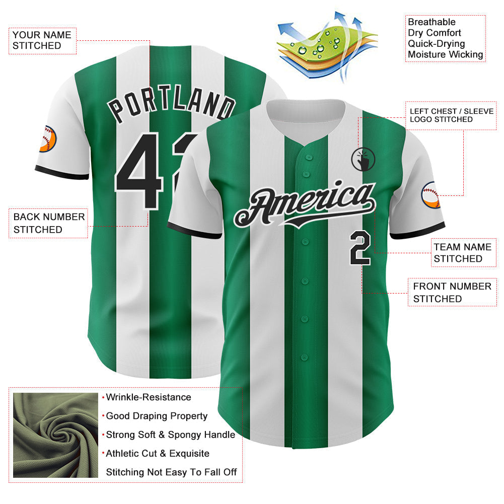 Custom White Black-Kelly Green Gradient Vertical Stripe Argentina Style Authentic Baseball Jersey baseball jersey product view 3