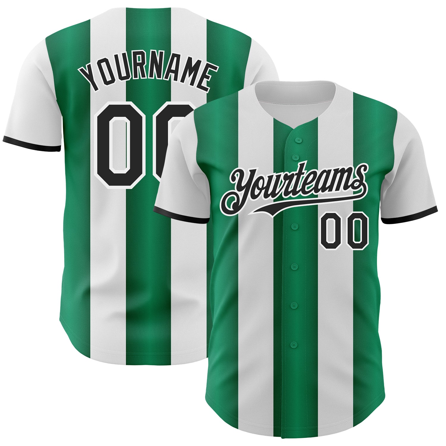 Custom White Black-Kelly Green Gradient Vertical Stripe Argentina Style Authentic Baseball Jersey baseball jersey product view 1