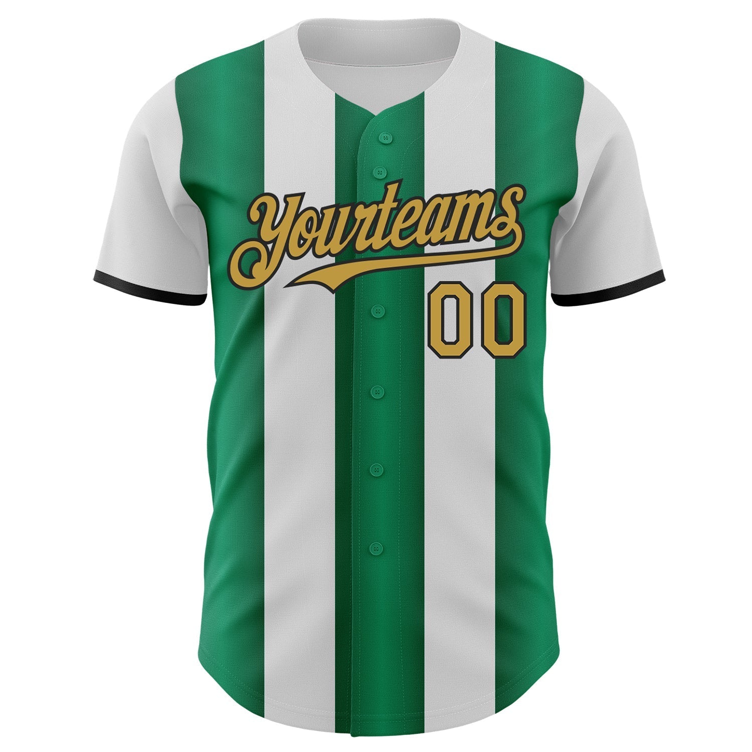 Custom White Old Gold Kelly Green-Black Gradient Vertical Stripe Argentina Style Authentic Baseball Jersey baseball jersey product view 2