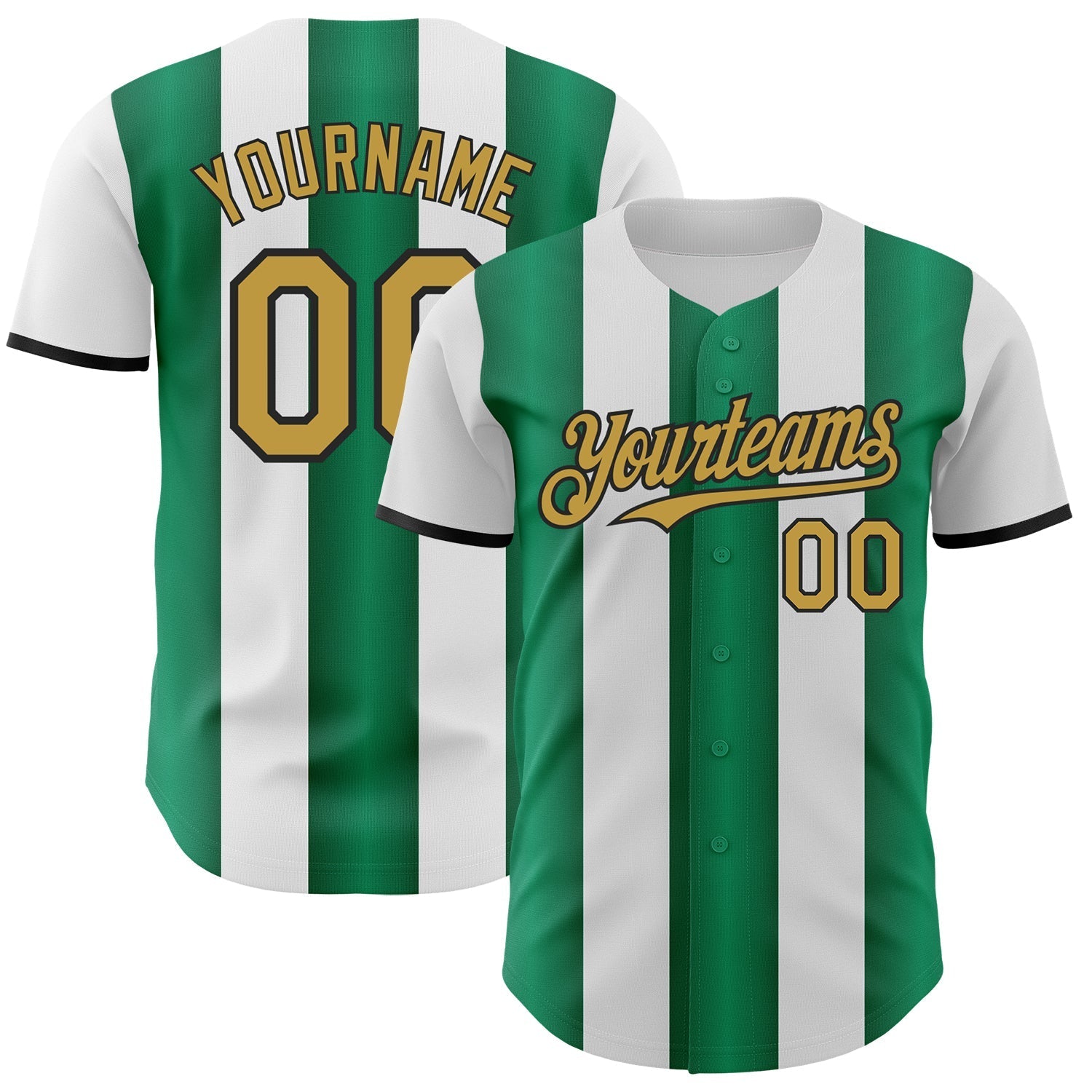 Custom White Old Gold Kelly Green-Black Gradient Vertical Stripe Argentina Style Authentic Baseball Jersey baseball jersey product view 1