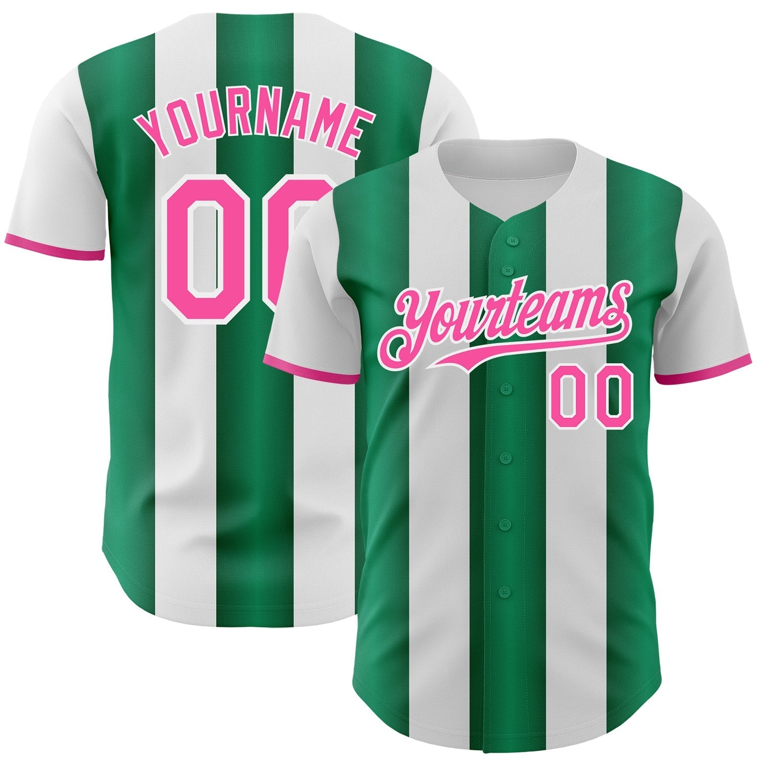 Custom White Pink-Kelly Green Gradient Vertical Stripe Argentina Style Authentic Baseball Jersey baseball jersey product view 1