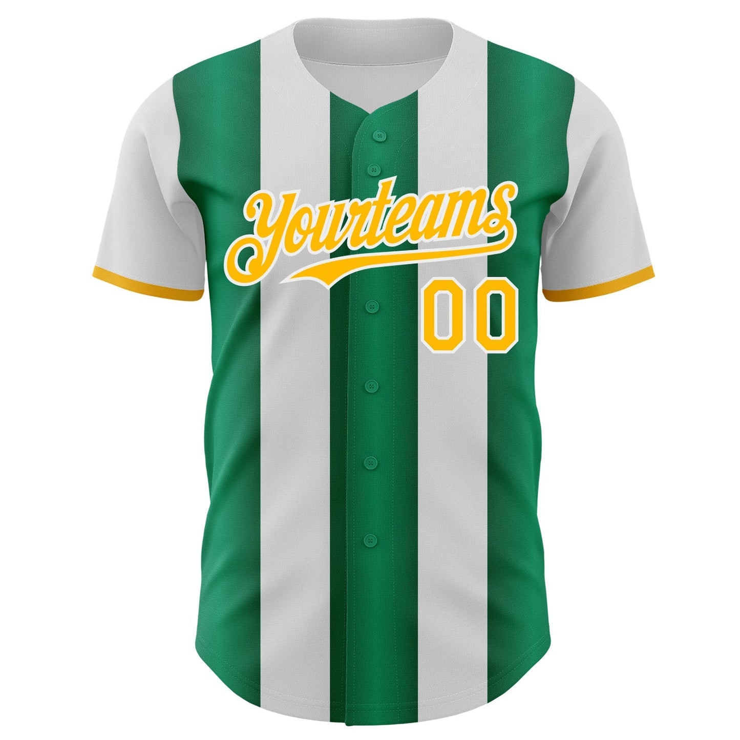 Custom White Gold-Kelly Green Gradient Vertical Stripe Argentina Style Authentic Baseball Jersey baseball jersey product view 2