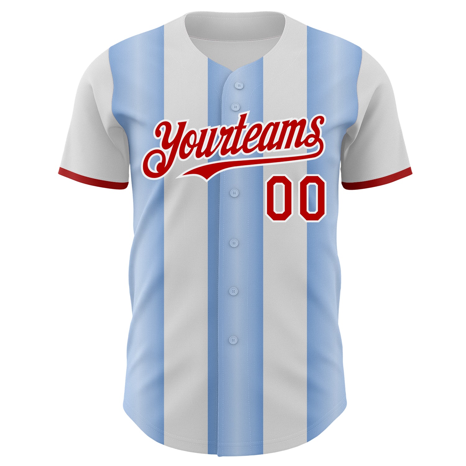 Custom White Red-Light Blue Gradient Vertical Stripe Argentina Style Authentic Baseball Jersey baseball jersey product view 2