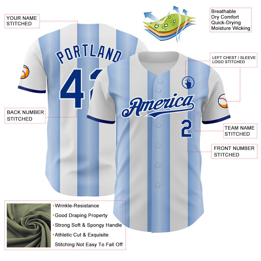 Custom White Royal-Light Blue Gradient Vertical Stripe Argentina Style Authentic Baseball Jersey baseball jersey product view 3