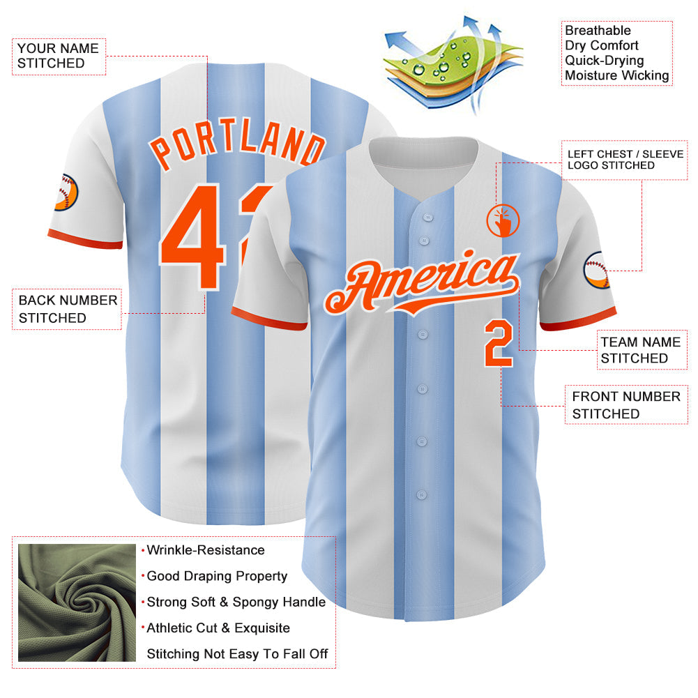Custom White Orange-Light Blue Gradient Vertical Stripe Argentina Style Authentic Baseball Jersey baseball jersey product view 3