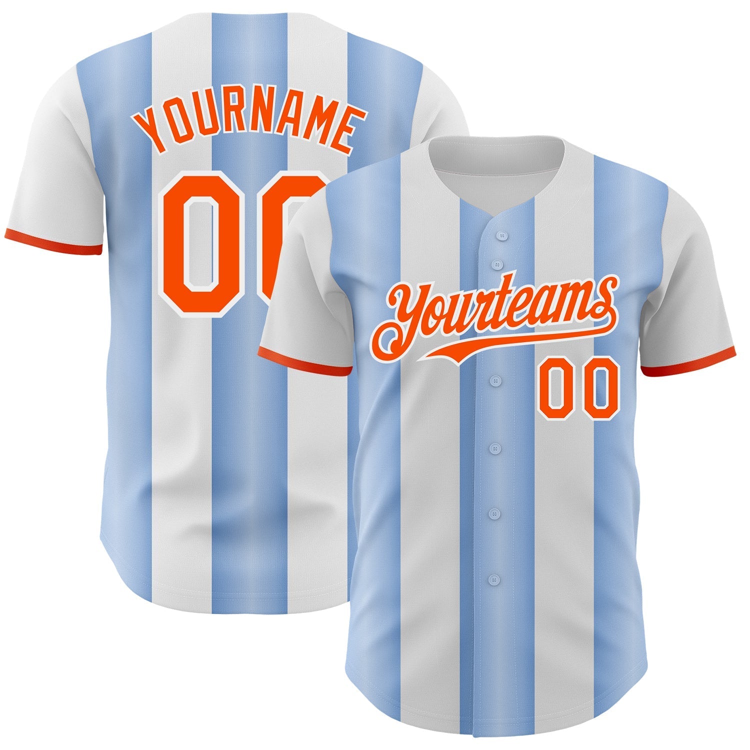 Custom White Orange-Light Blue Gradient Vertical Stripe Argentina Style Authentic Baseball Jersey baseball jersey product view 1