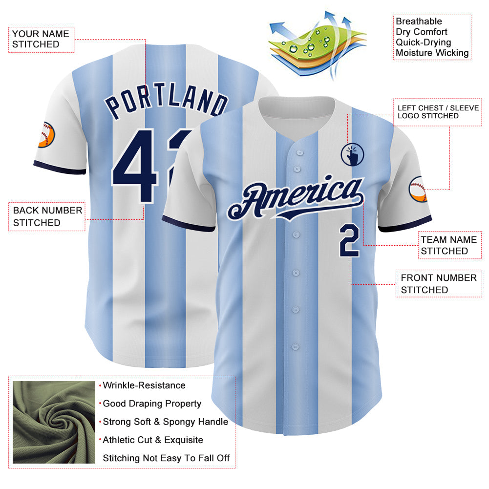 Custom White Navy-Light Blue Gradient Vertical Stripe Argentina Style Authentic Baseball Jersey baseball jersey product view 3