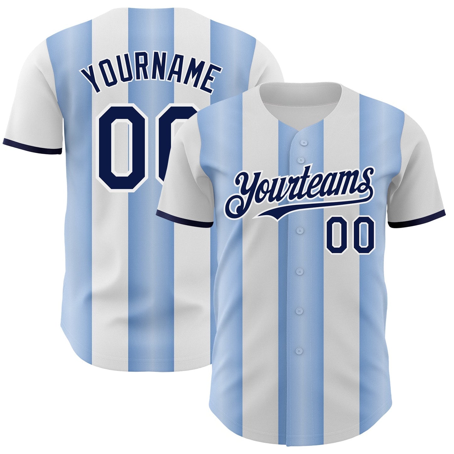 Custom White Navy-Light Blue Gradient Vertical Stripe Argentina Style Authentic Baseball Jersey baseball jersey product view 1