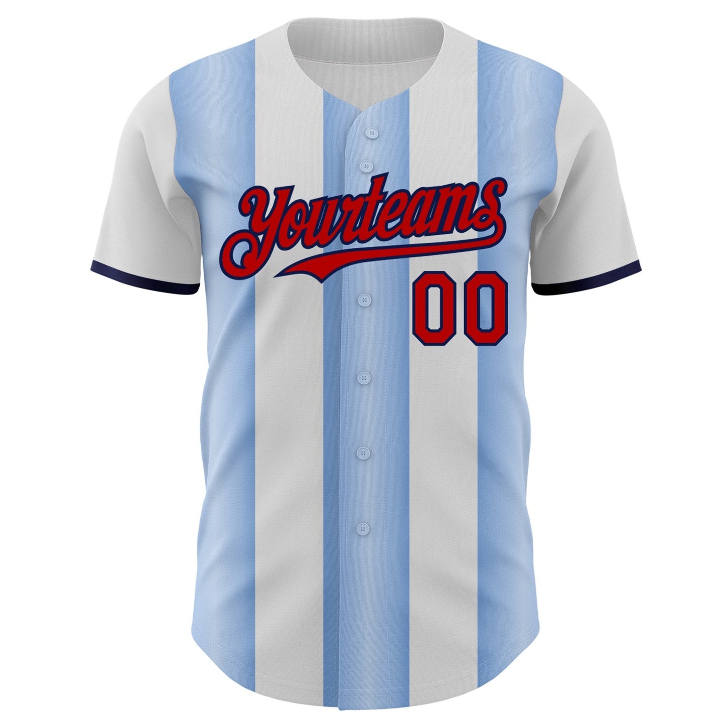 Custom White Red Light Blue-Navy Gradient Vertical Stripe Argentina Style Authentic Baseball Jersey baseball jersey product view 2