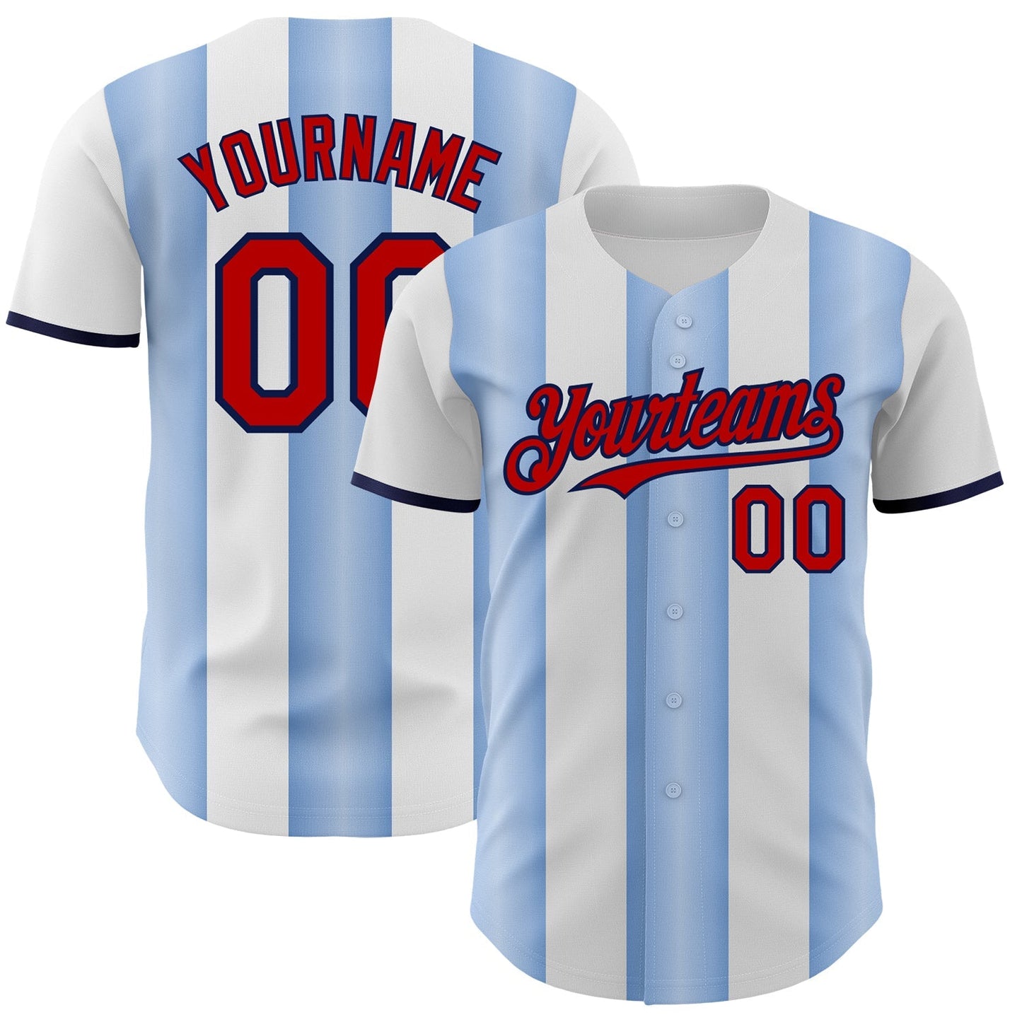 Custom White Red Light Blue-Navy Gradient Vertical Stripe Argentina Style Authentic Baseball Jersey baseball jersey product view 1