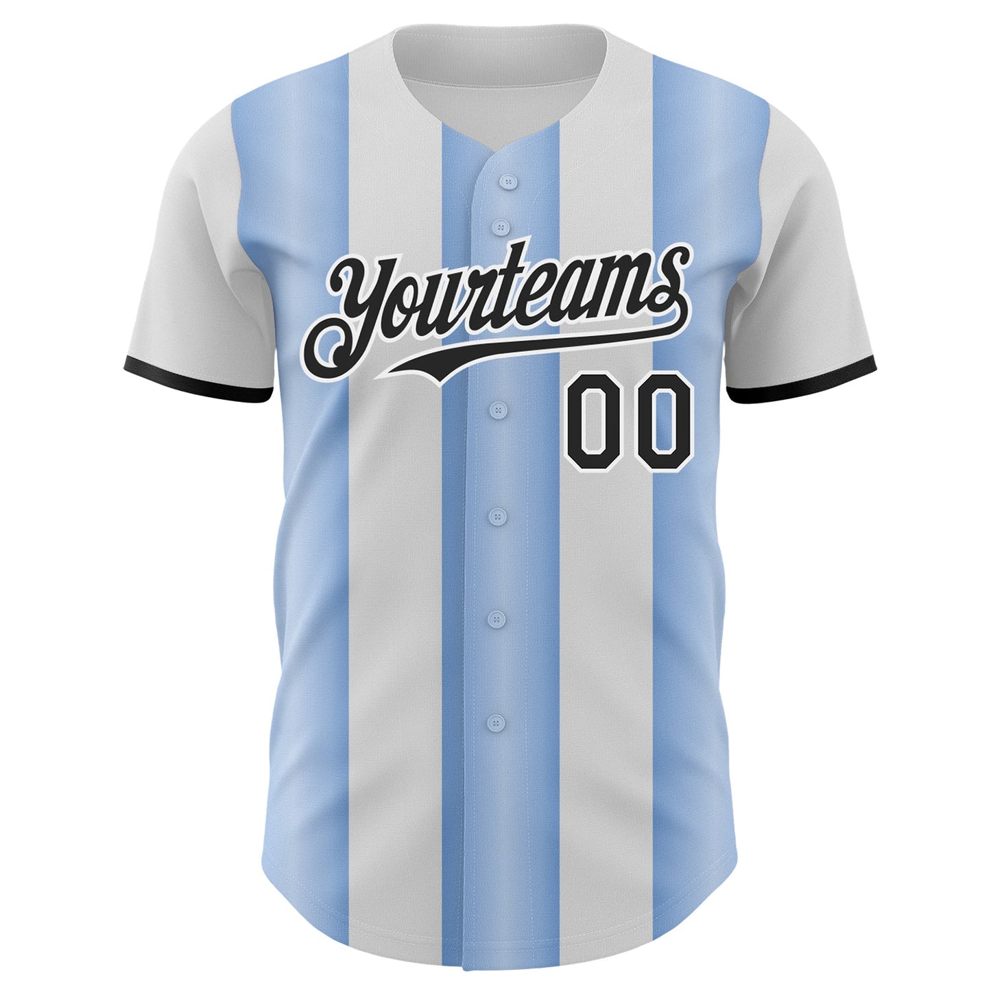 Custom White Black-Light Blue Gradient Vertical Stripe Argentina Style Authentic Baseball Jersey baseball jersey product view 2