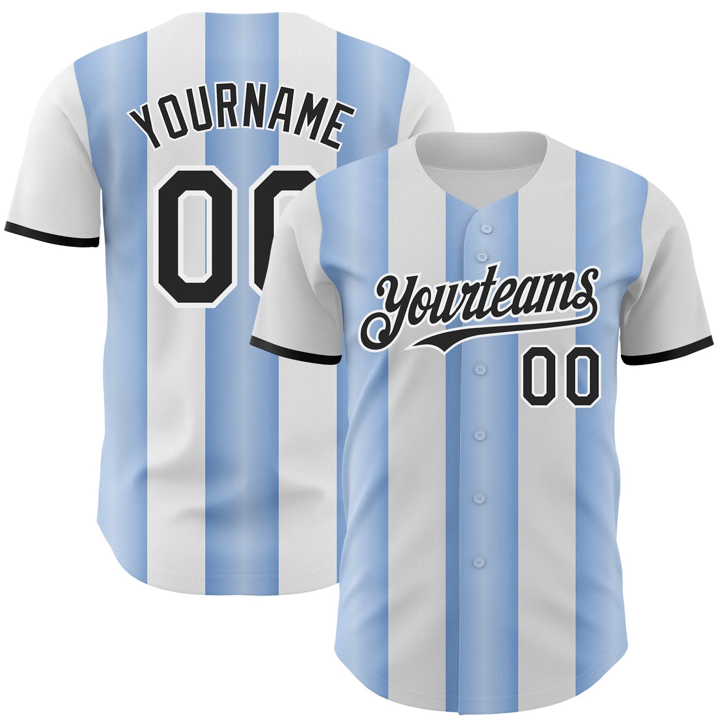 Custom White Black-Light Blue Gradient Vertical Stripe Argentina Style Authentic Baseball Jersey baseball jersey product view 1