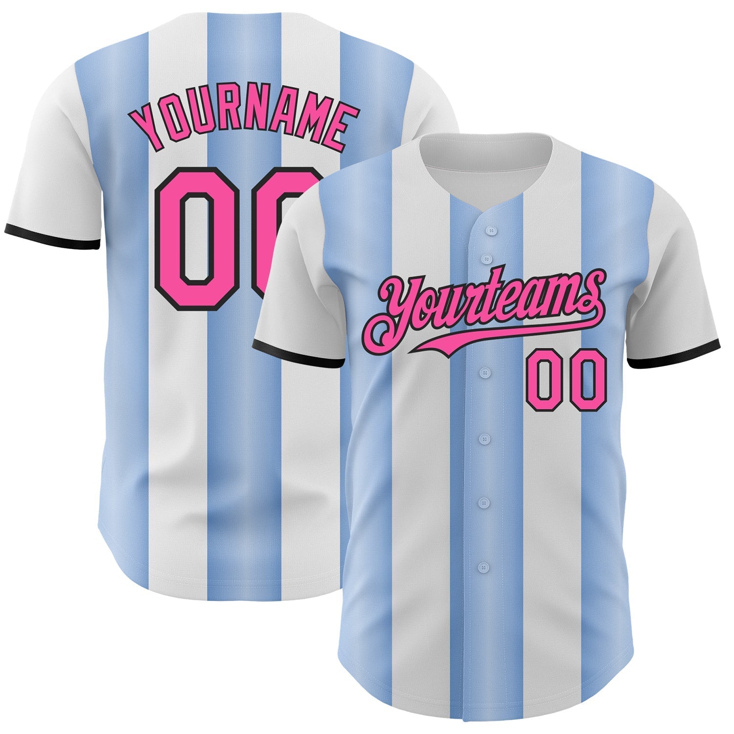 Custom White Pink Light Blue-Black Gradient Vertical Stripe Argentina Style Authentic Baseball Jersey baseball jersey product view 1